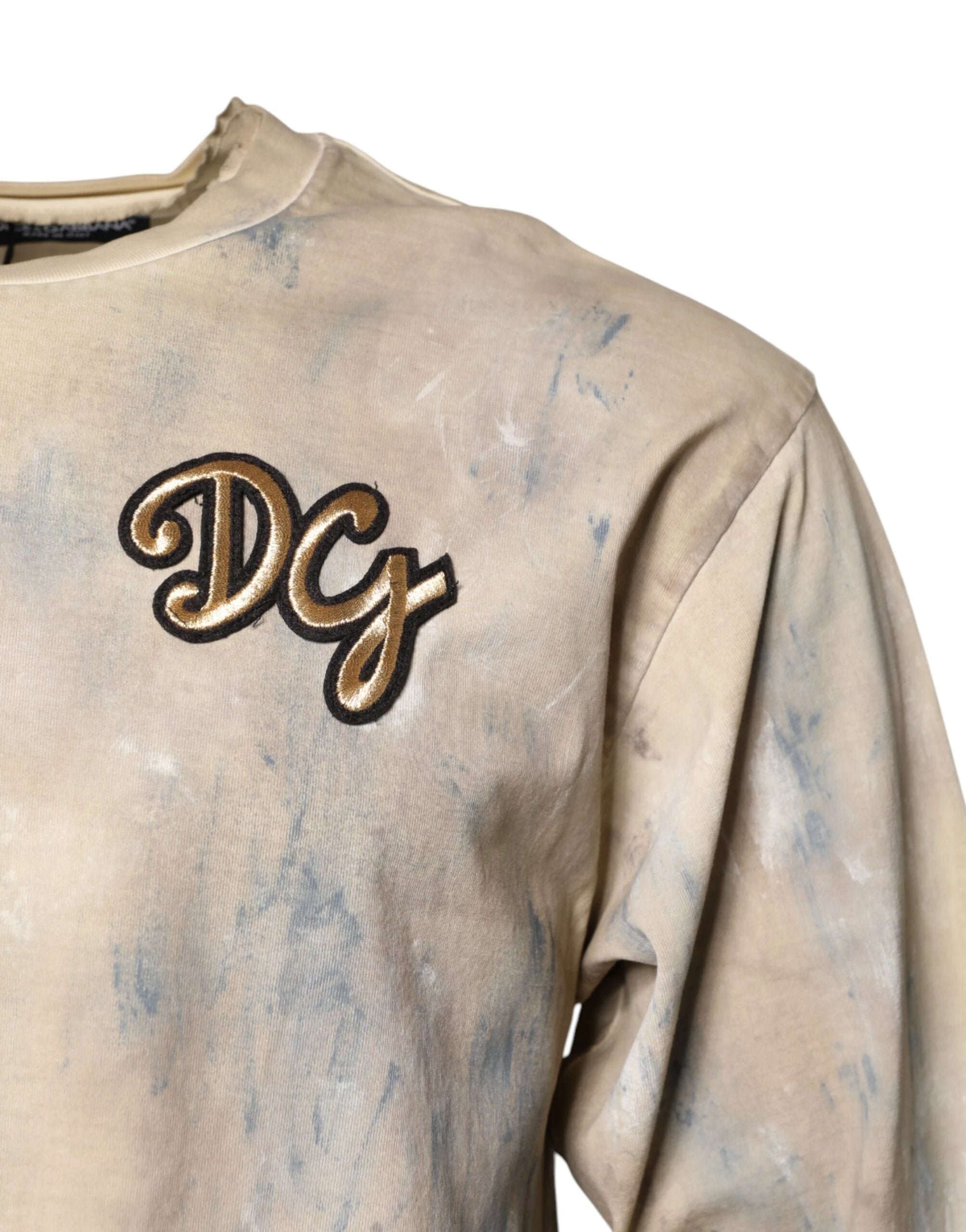 Dolce & Gabbana Beige Tie Dye DG Embroidery Cropped T-shirt by Dolce & Gabbana