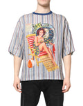Dolce & Gabbana Multicolor Striped Pin Up Linen Round Neck T-shirt by Dolce & Gabbana