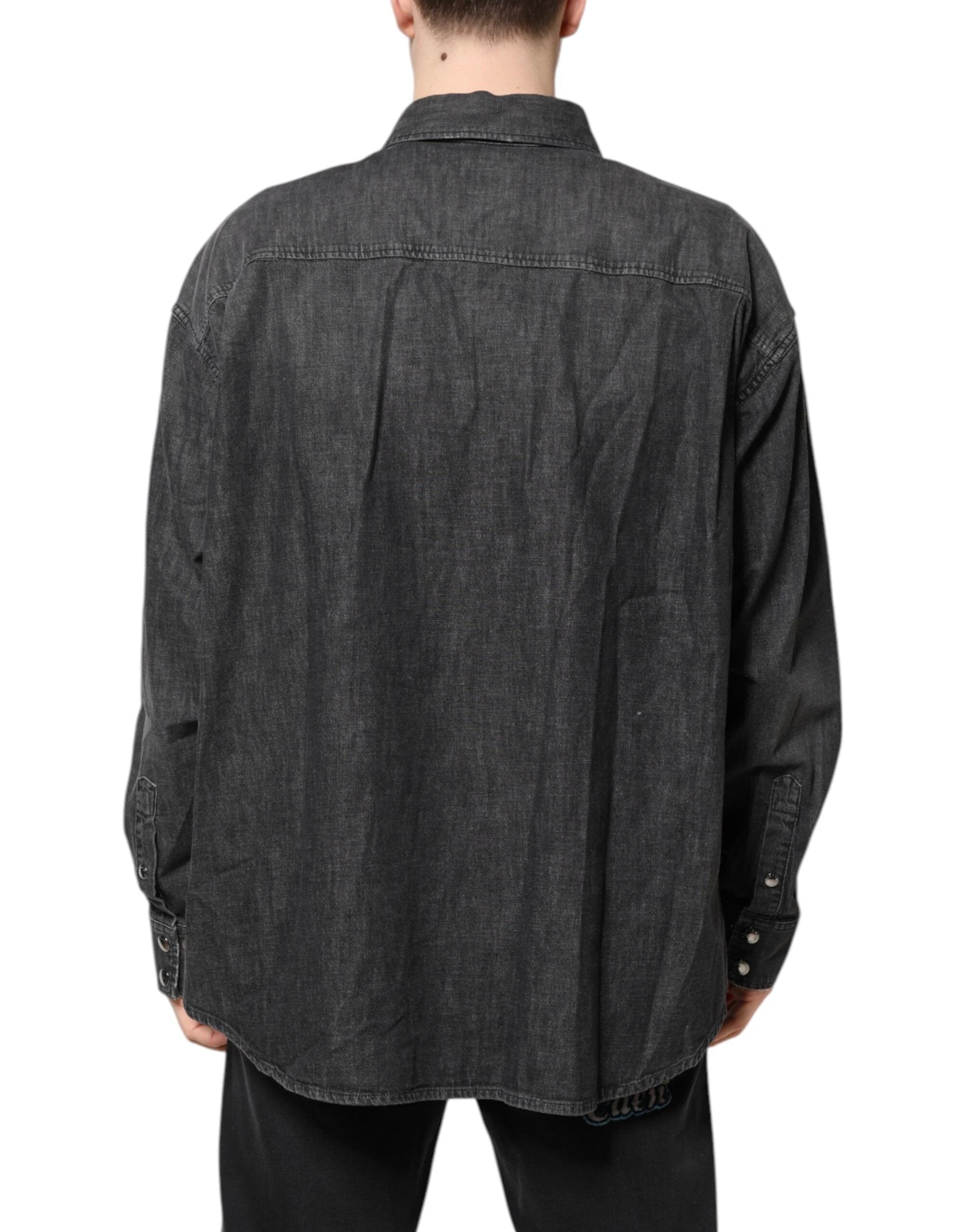 Dolce & Gabbana Gray Long Sleeves Button Down Denim Shirt by Dolce & Gabbana