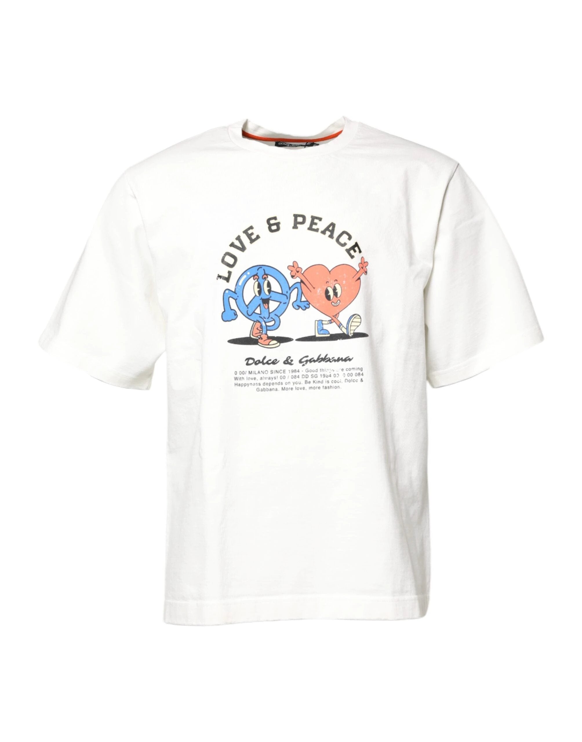 Dolce & Gabbana White LOVE & PEACE Print Crew Neck T-shirt by Dolce & Gabbana