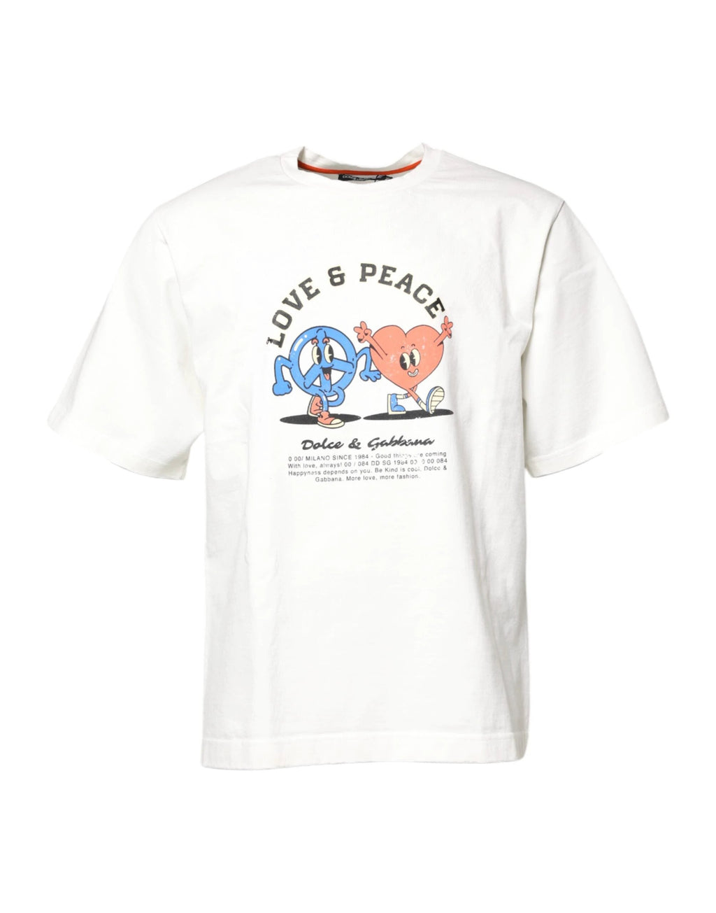 Dolce & Gabbana White LOVE & PEACE Print Crew Neck T-shirt by Dolce & Gabbana