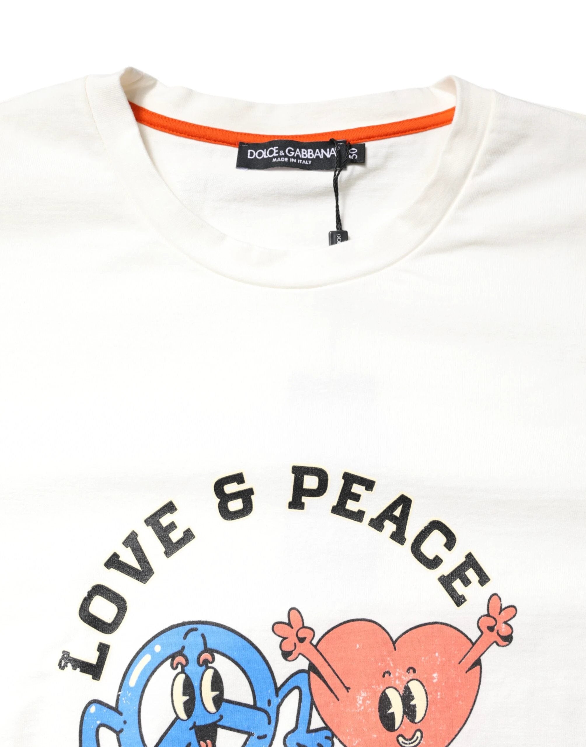 Dolce & Gabbana White LOVE & PEACE Print Crew Neck T-shirt by Dolce & Gabbana