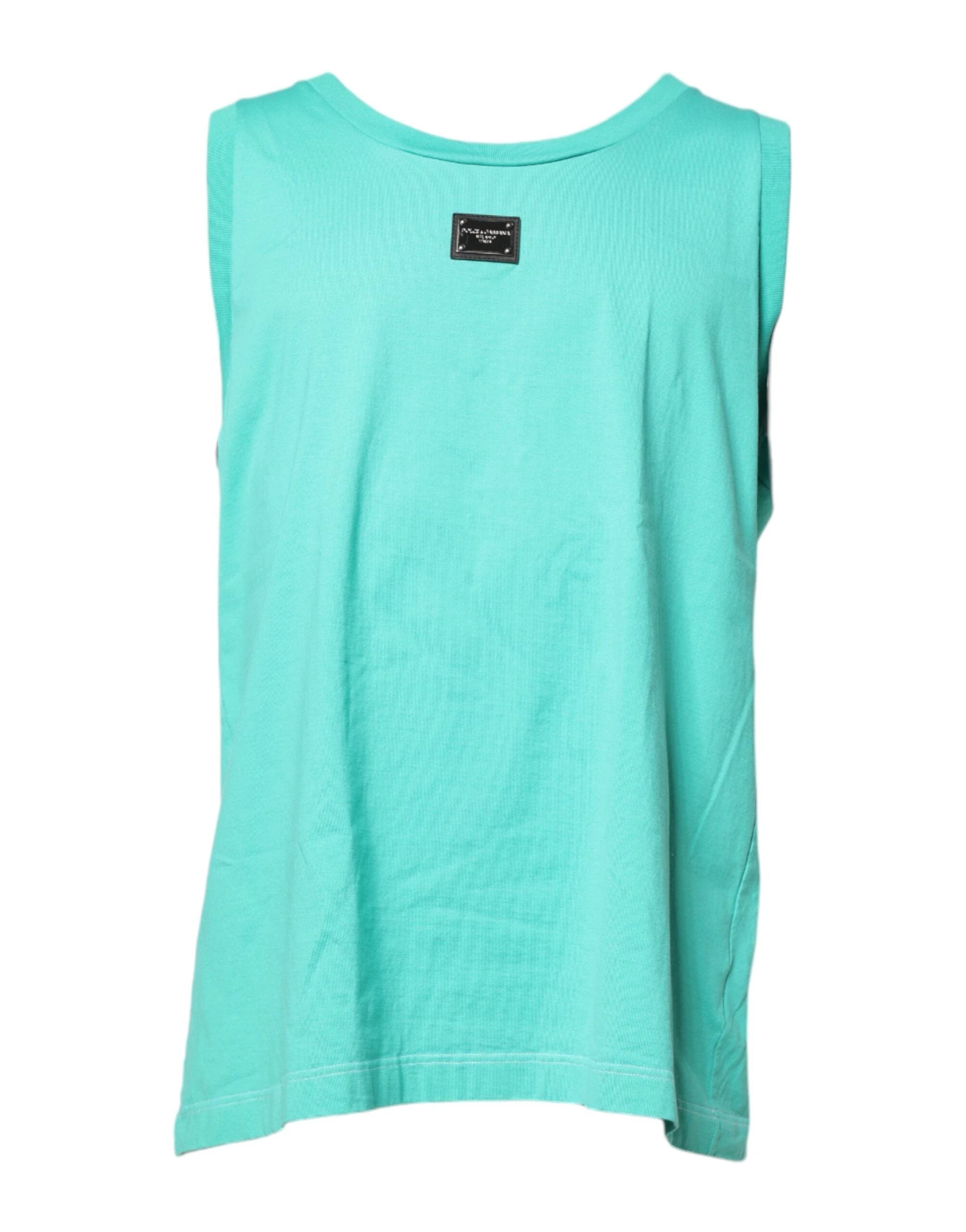 Dolce & Gabbana Green Sleeveless Logo Round Neck T-shirt by Dolce & Gabbana