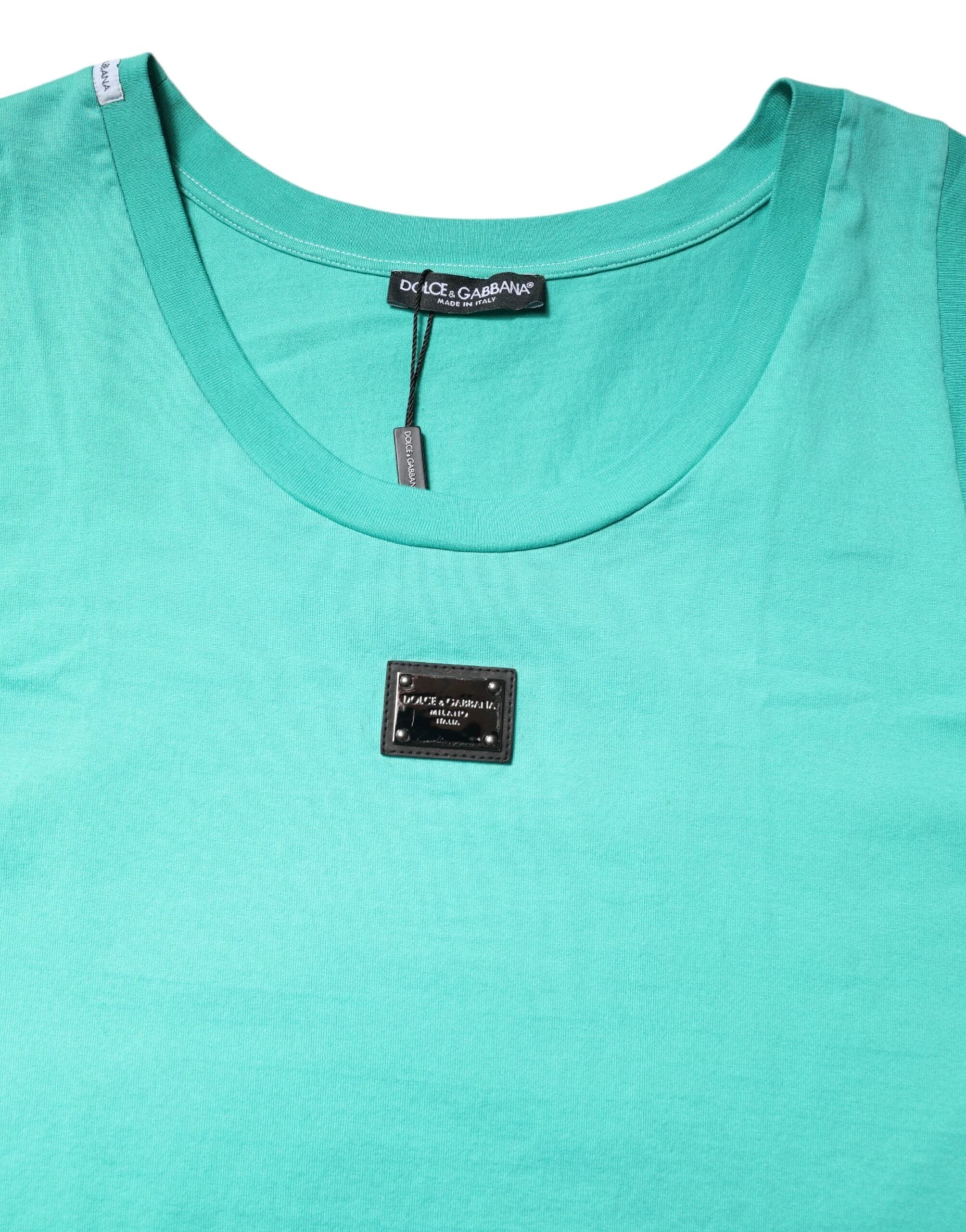 Dolce & Gabbana Green Sleeveless Logo Round Neck T-shirt by Dolce & Gabbana