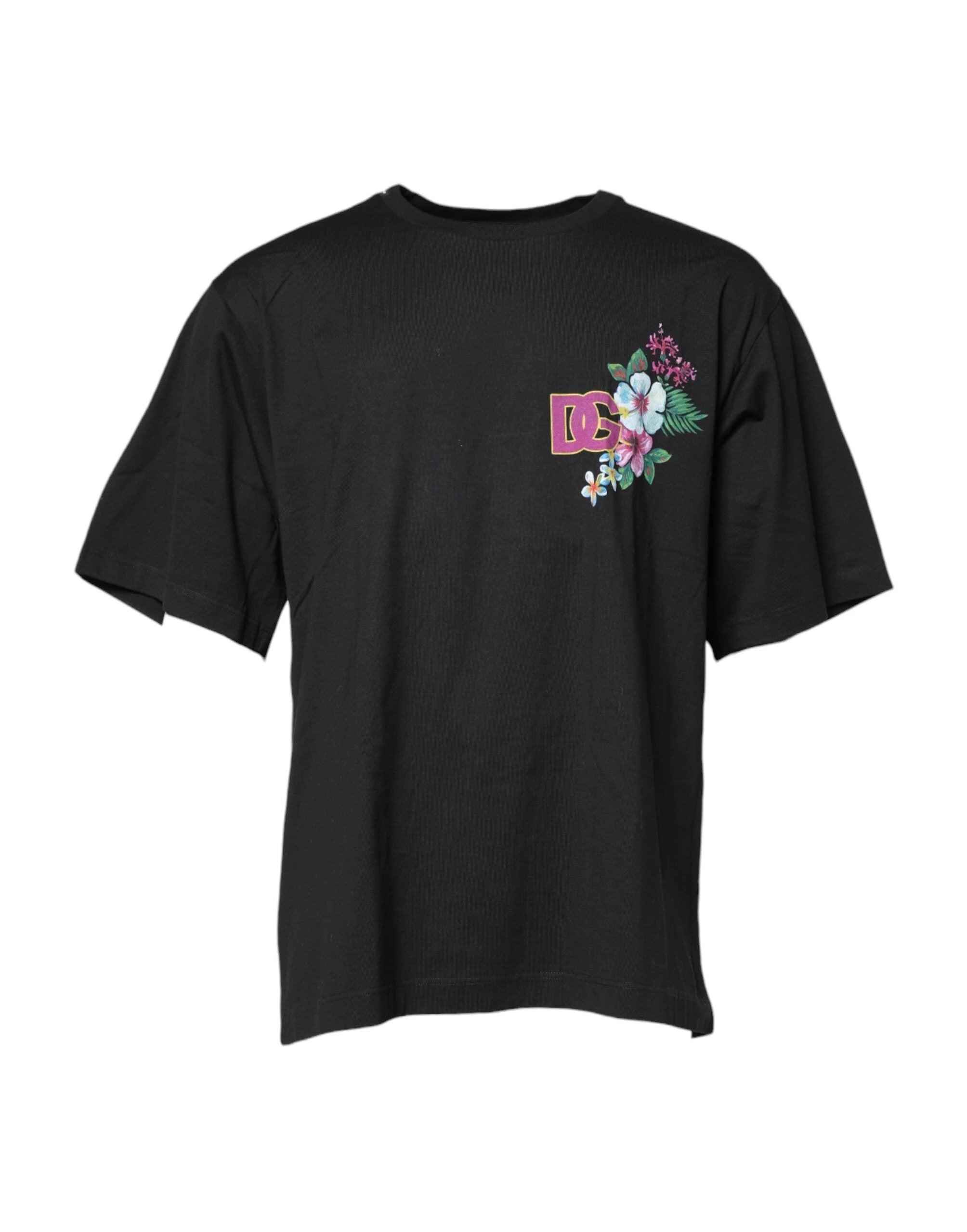 Dolce & Gabbana Black DG Floral Print Crew Neck T-shirt by Dolce & Gabbana