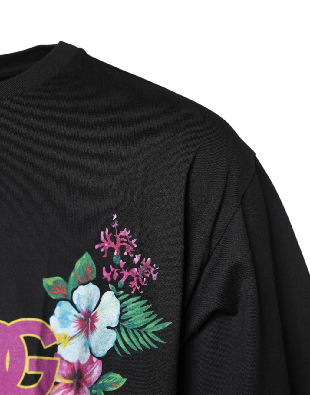 Dolce & Gabbana Black DG Floral Print Crew Neck T-shirt by Dolce & Gabbana