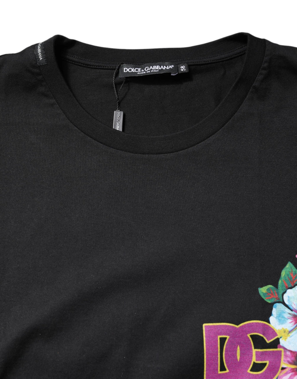 Dolce & Gabbana Black DG Floral Print Crew Neck T-shirt by Dolce & Gabbana