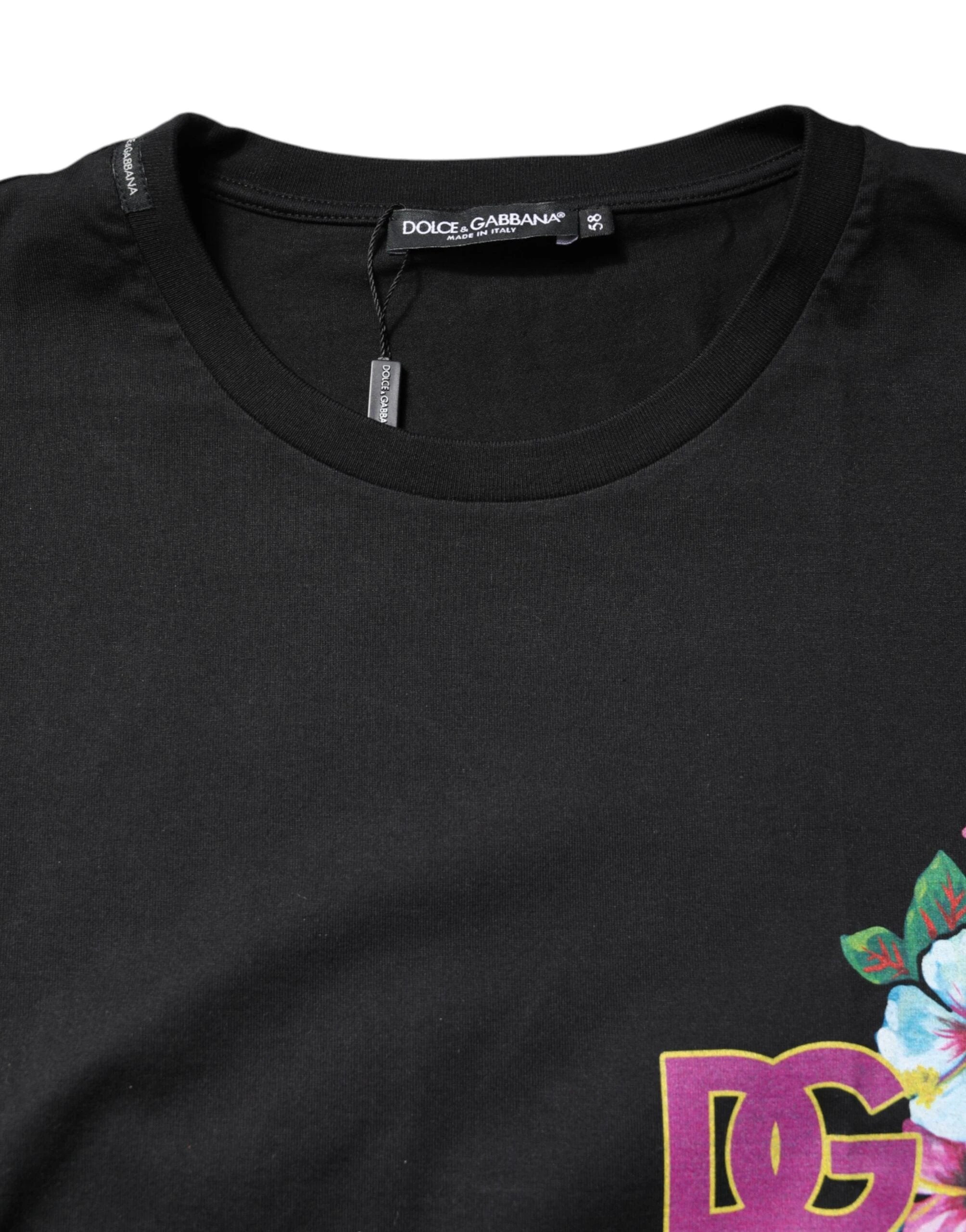 Dolce & Gabbana Black DG Floral Print Crew Neck T-shirt by Dolce & Gabbana