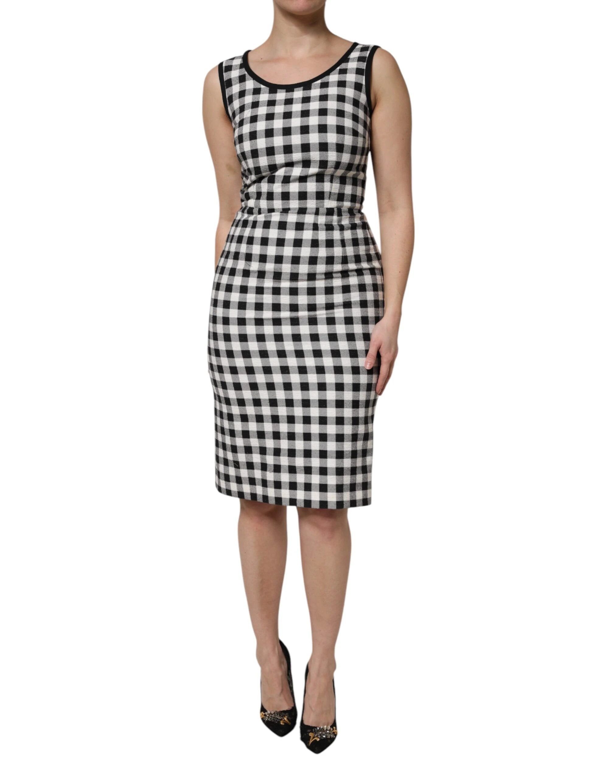 Dolce & Gabbana White Black Checkered Sleeveless Sheath Dress by Dolce & Gabbana