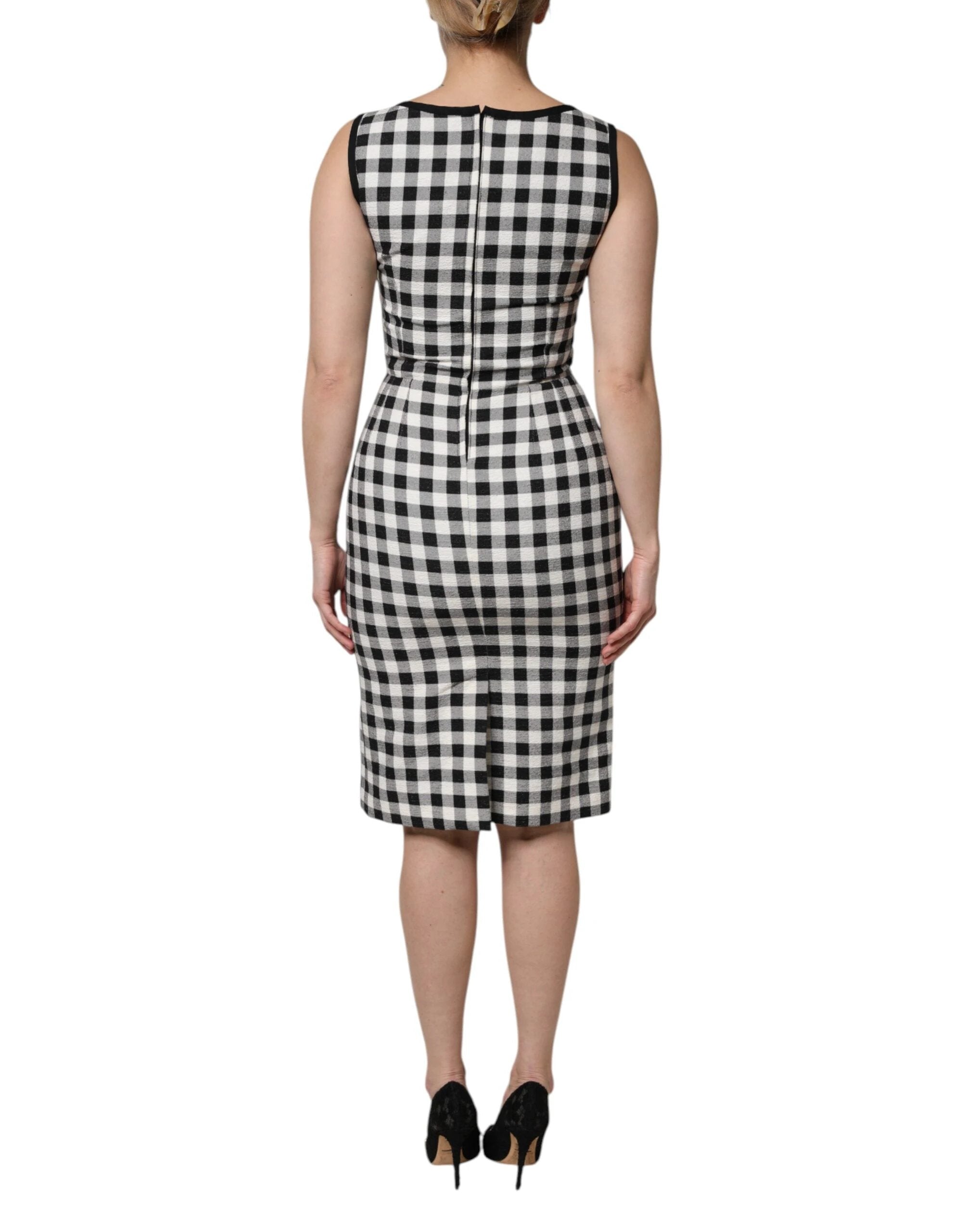 Dolce & Gabbana White Black Checkered Sleeveless Sheath Dress by Dolce & Gabbana