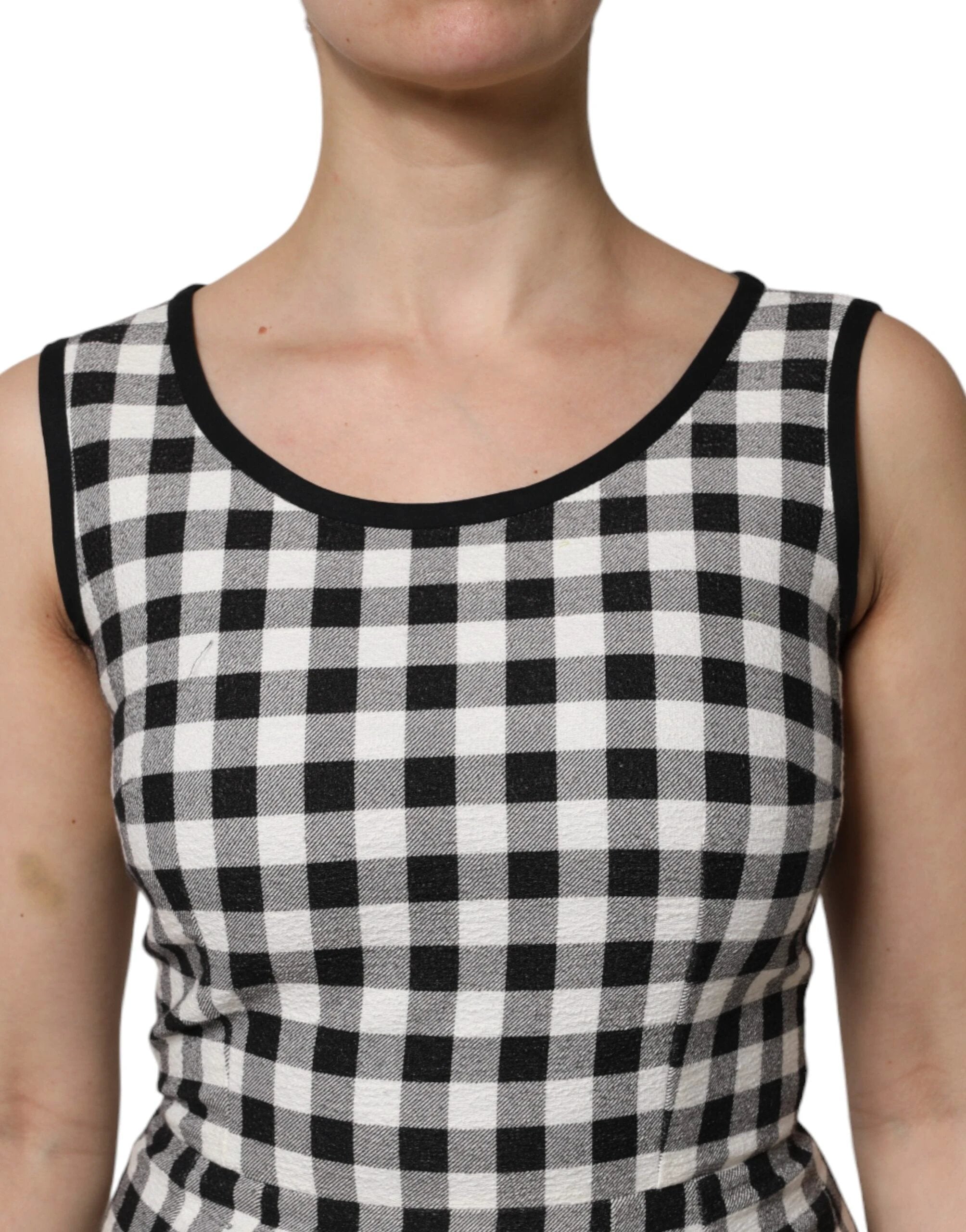 Dolce & Gabbana White Black Checkered Sleeveless Sheath Dress by Dolce & Gabbana