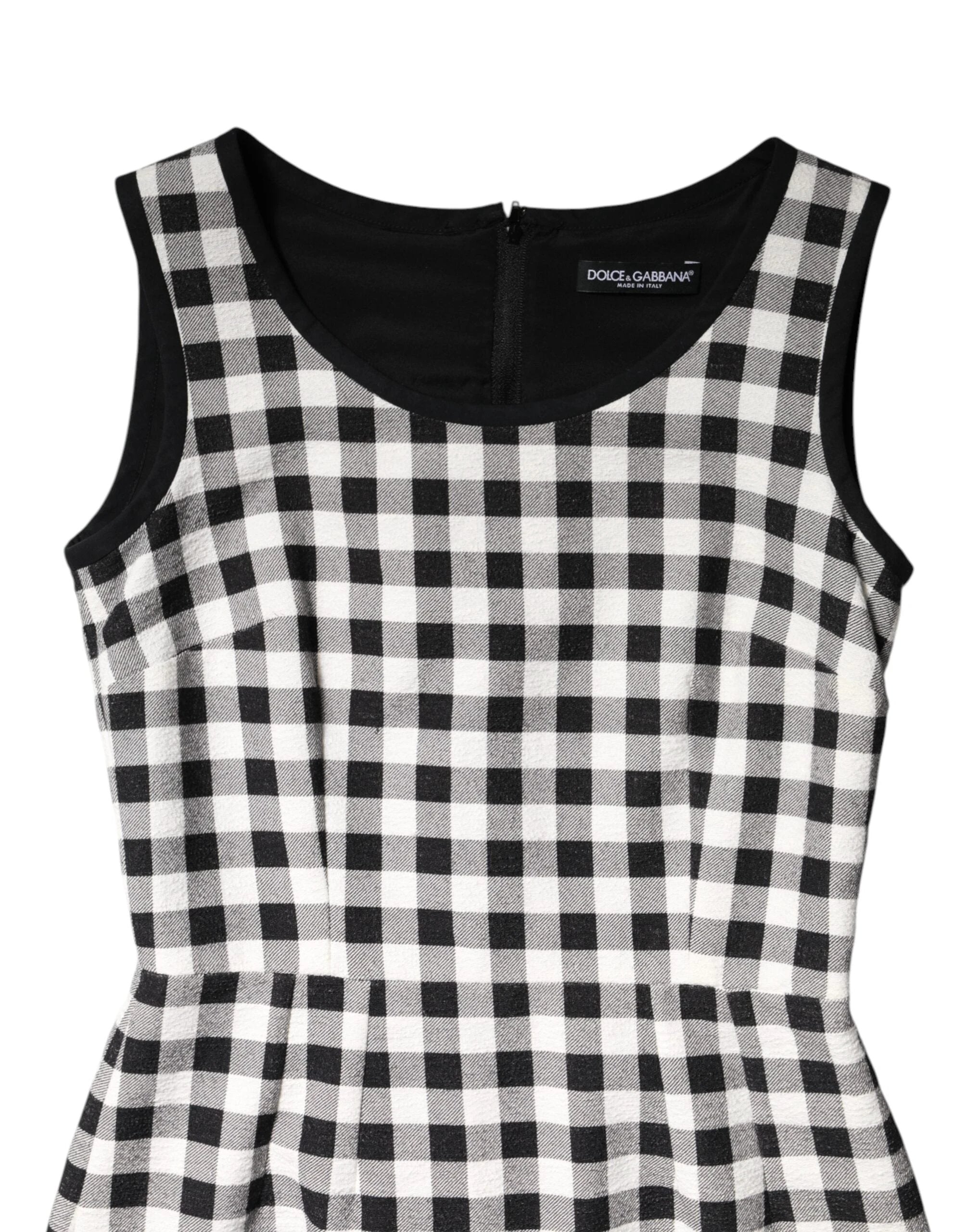 Dolce & Gabbana White Black Checkered Sleeveless Sheath Dress by Dolce & Gabbana