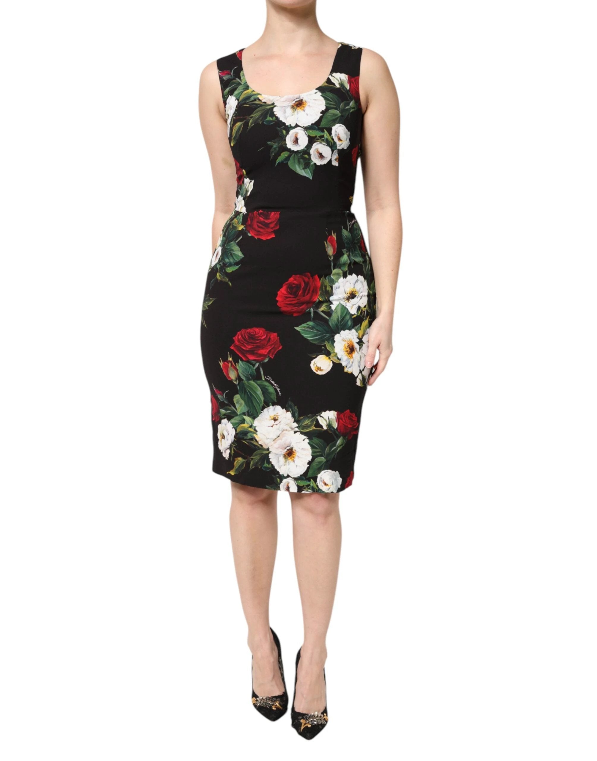 Dolce & Gabbana Black Floral Print Sleeveless Sheath Dress by Dolce & Gabbana