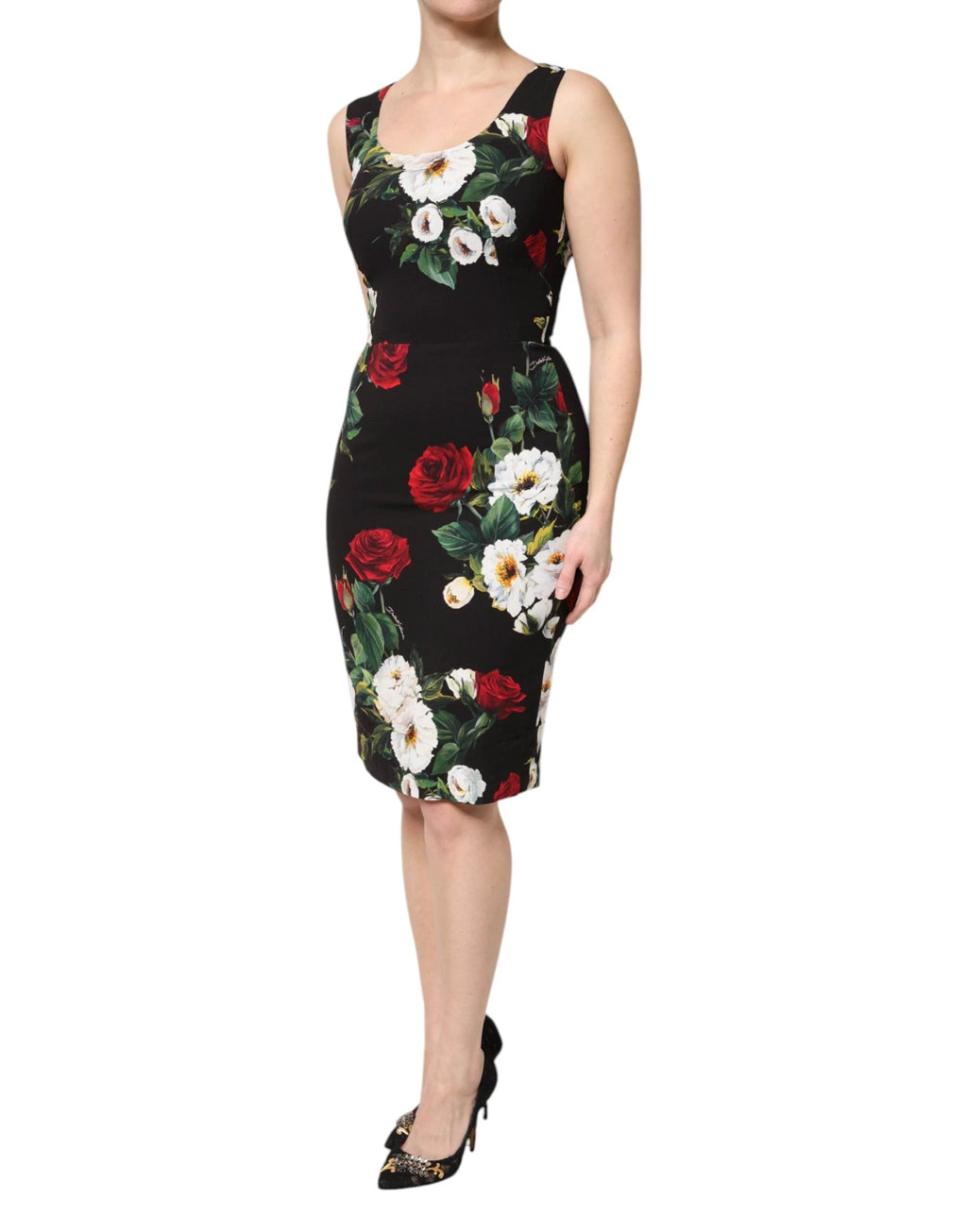 Dolce & Gabbana Black Floral Print Sleeveless Sheath Dress by Dolce & Gabbana