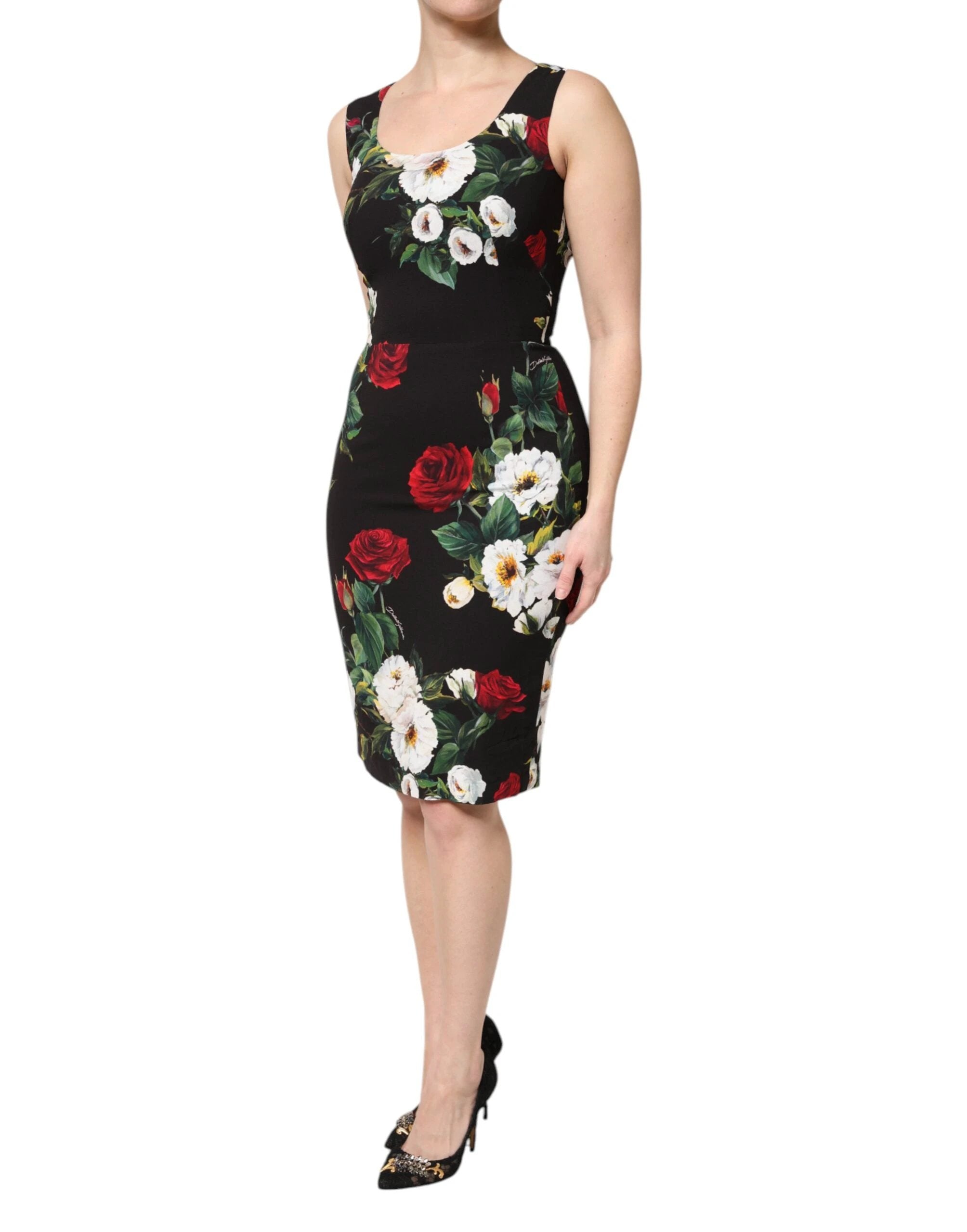 Dolce & Gabbana Black Floral Print Sleeveless Sheath Dress by Dolce & Gabbana