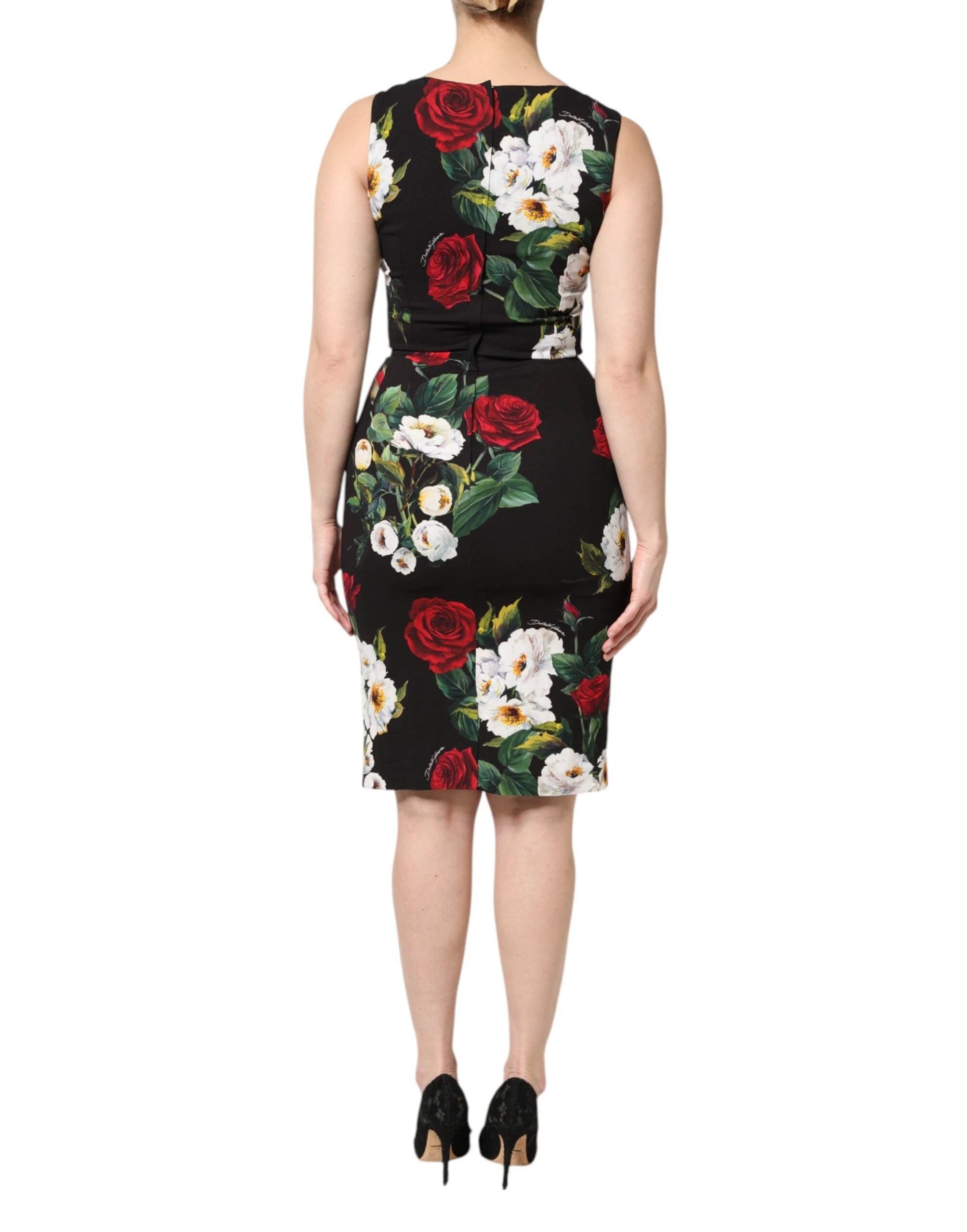 Dolce & Gabbana Black Floral Print Sleeveless Sheath Dress by Dolce & Gabbana
