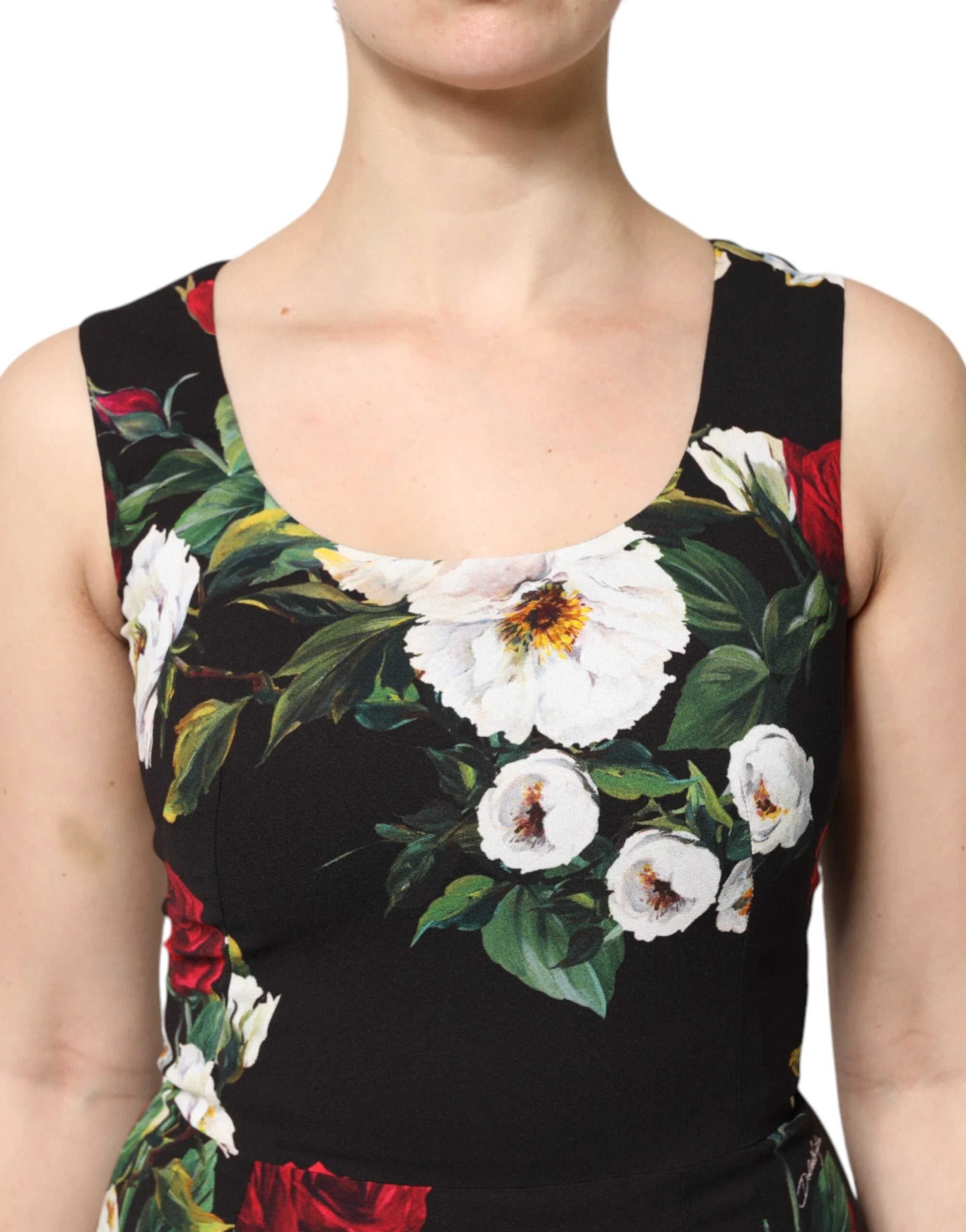 Dolce & Gabbana Black Floral Print Sleeveless Sheath Dress by Dolce & Gabbana