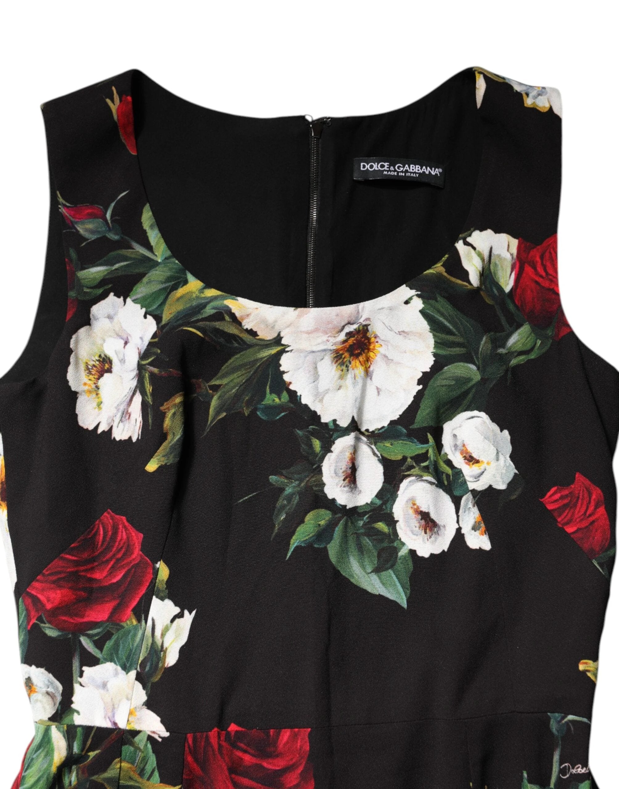 Dolce & Gabbana Black Floral Print Sleeveless Sheath Dress by Dolce & Gabbana