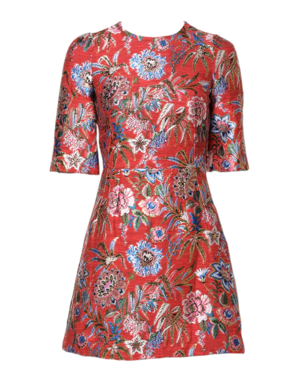 Dolce & Gabbana Red Floral Jacquard A-line Mini Dress by Dolce & Gabbana