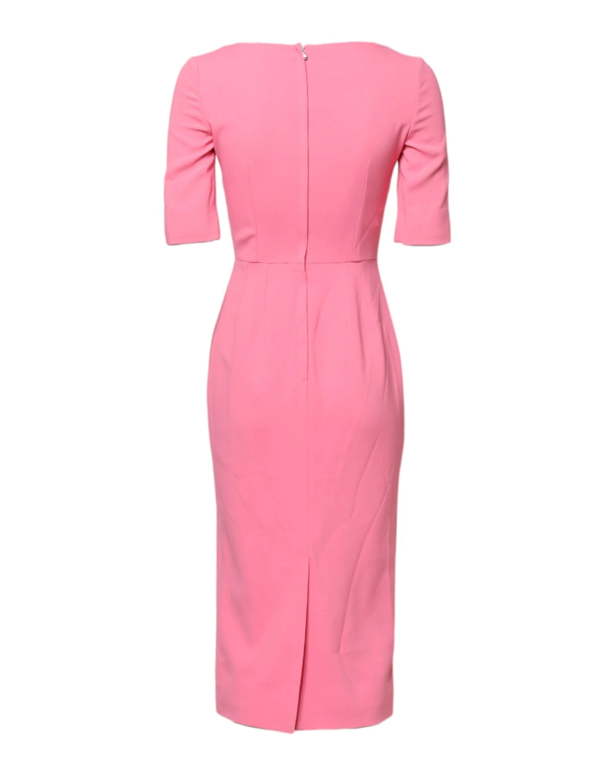 Dolce & Gabbana Pink Viscose Short Sleeve Sheath Midi Dress by Dolce & Gabbana