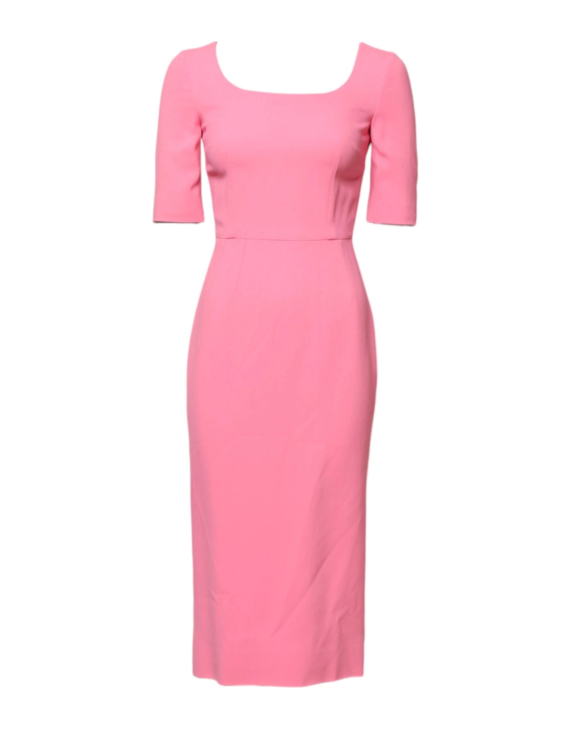 Dolce & Gabbana Pink Viscose Short Sleeve Sheath Midi Dress by Dolce & Gabbana