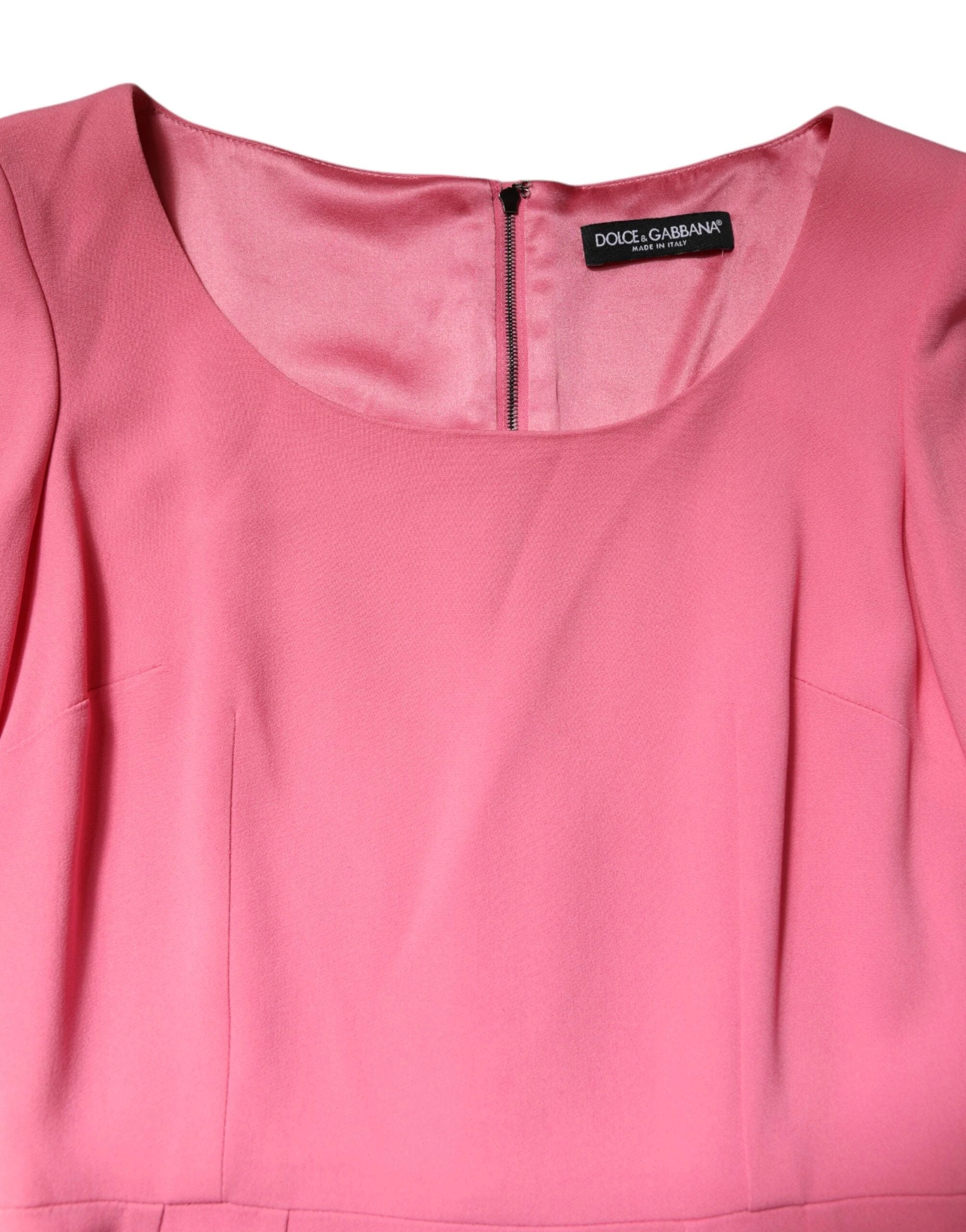 Dolce & Gabbana Pink Viscose Short Sleeve Sheath Midi Dress by Dolce & Gabbana