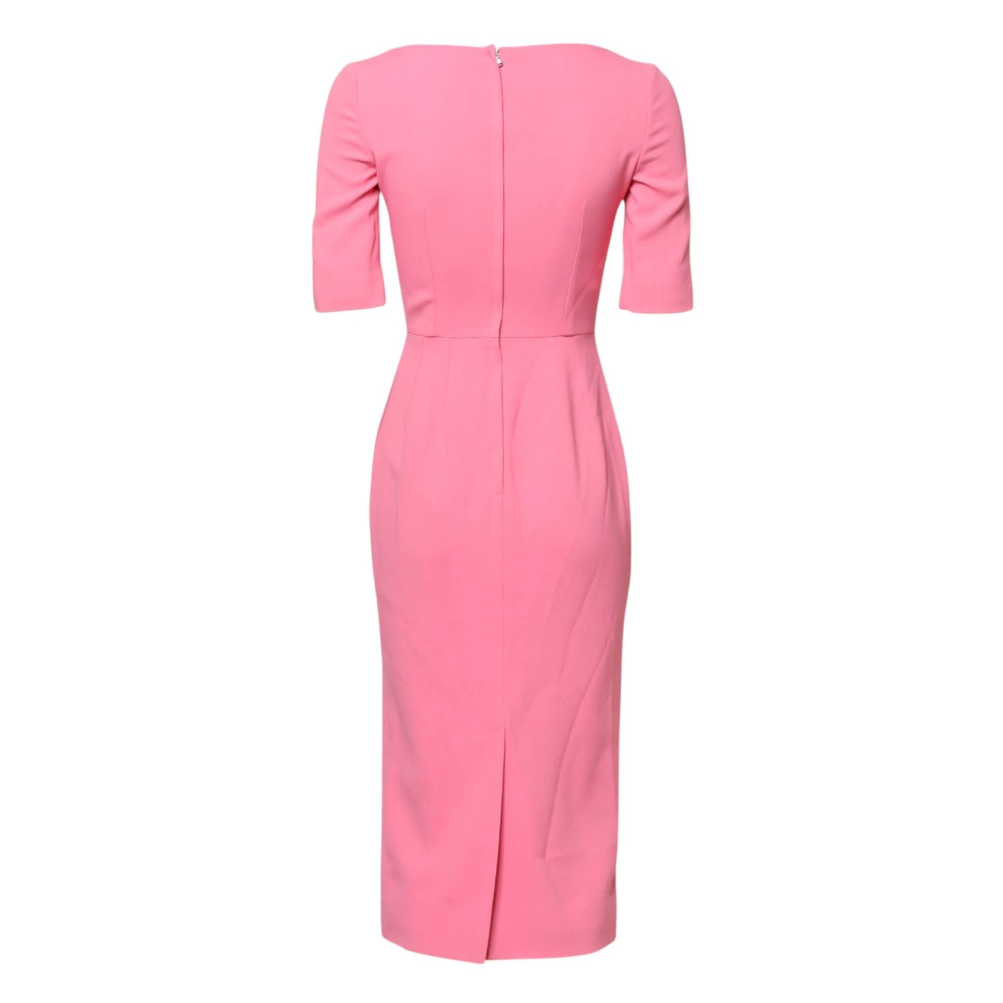 Dolce & Gabbana Pink Viscose Short Sleeve Sheath Midi Dress by Dolce & Gabbana