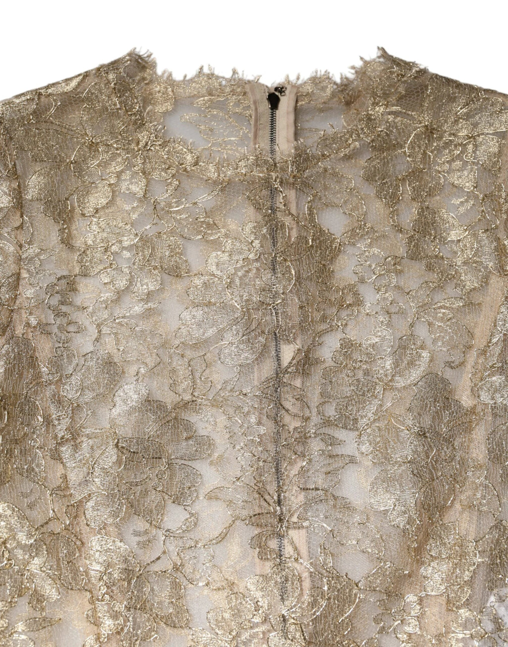 Dolce & Gabbana Gold Floral Lace Long Sleeves Fit & Flare Dress by Dolce & Gabbana