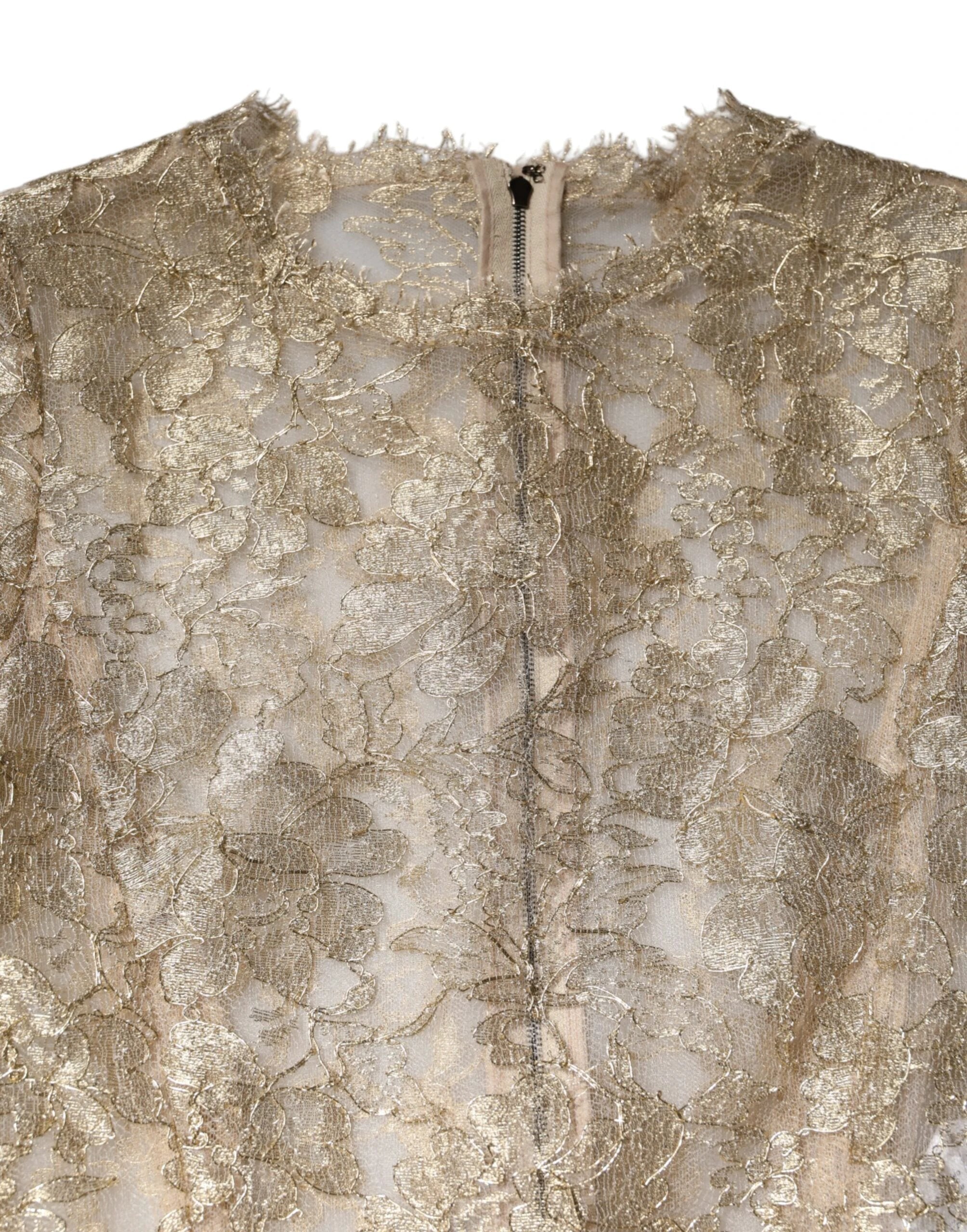 Dolce & Gabbana Gold Floral Lace Long Sleeves Fit & Flare Dress by Dolce & Gabbana