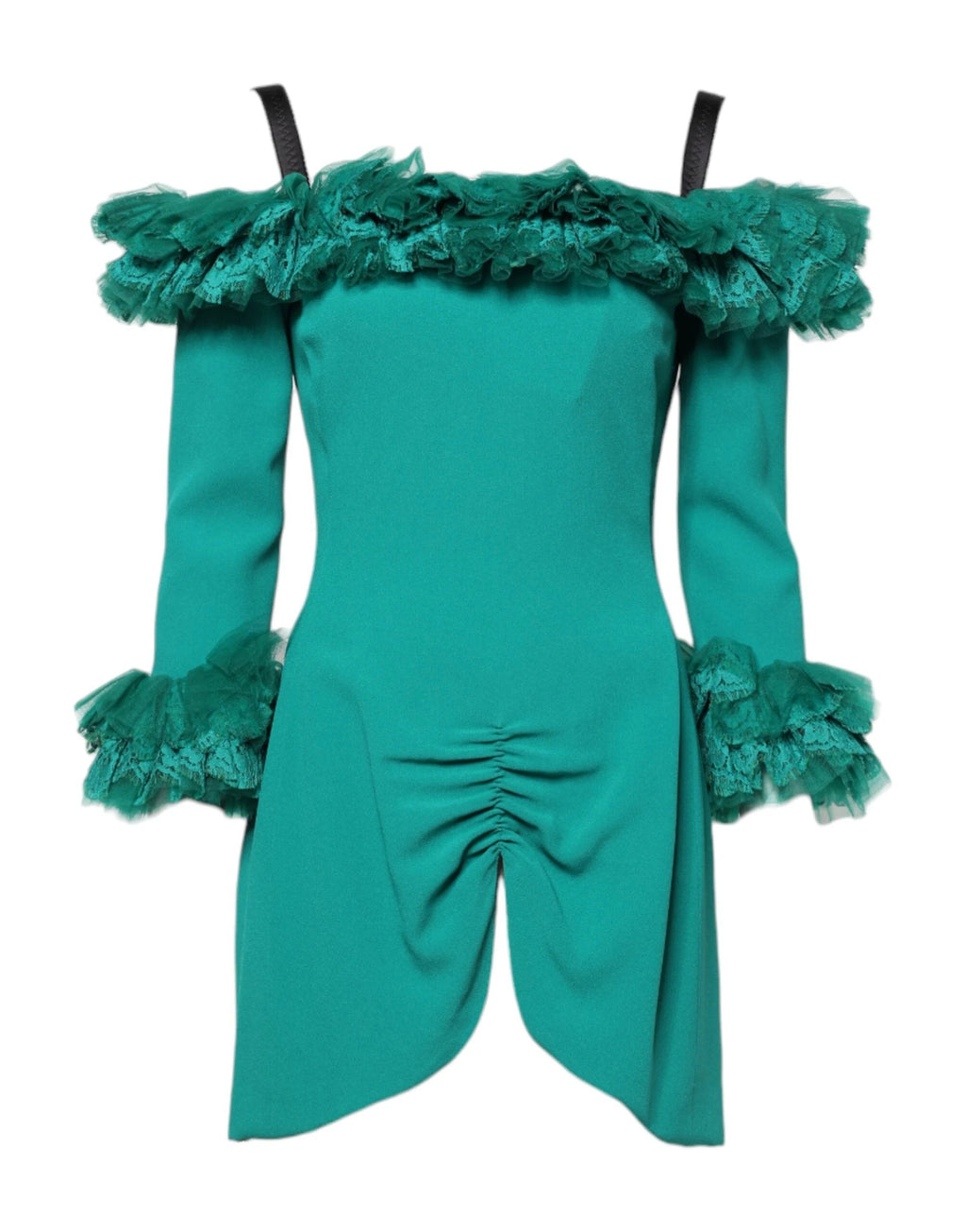 Dolce & Gabbana Green Lace Off Shoulder Sheath Mini Dress by Dolce & Gabbana
