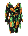 Dolce & Gabbana Black Pineapple Print Silk Wrap Mini Dress by Dolce & Gabbana