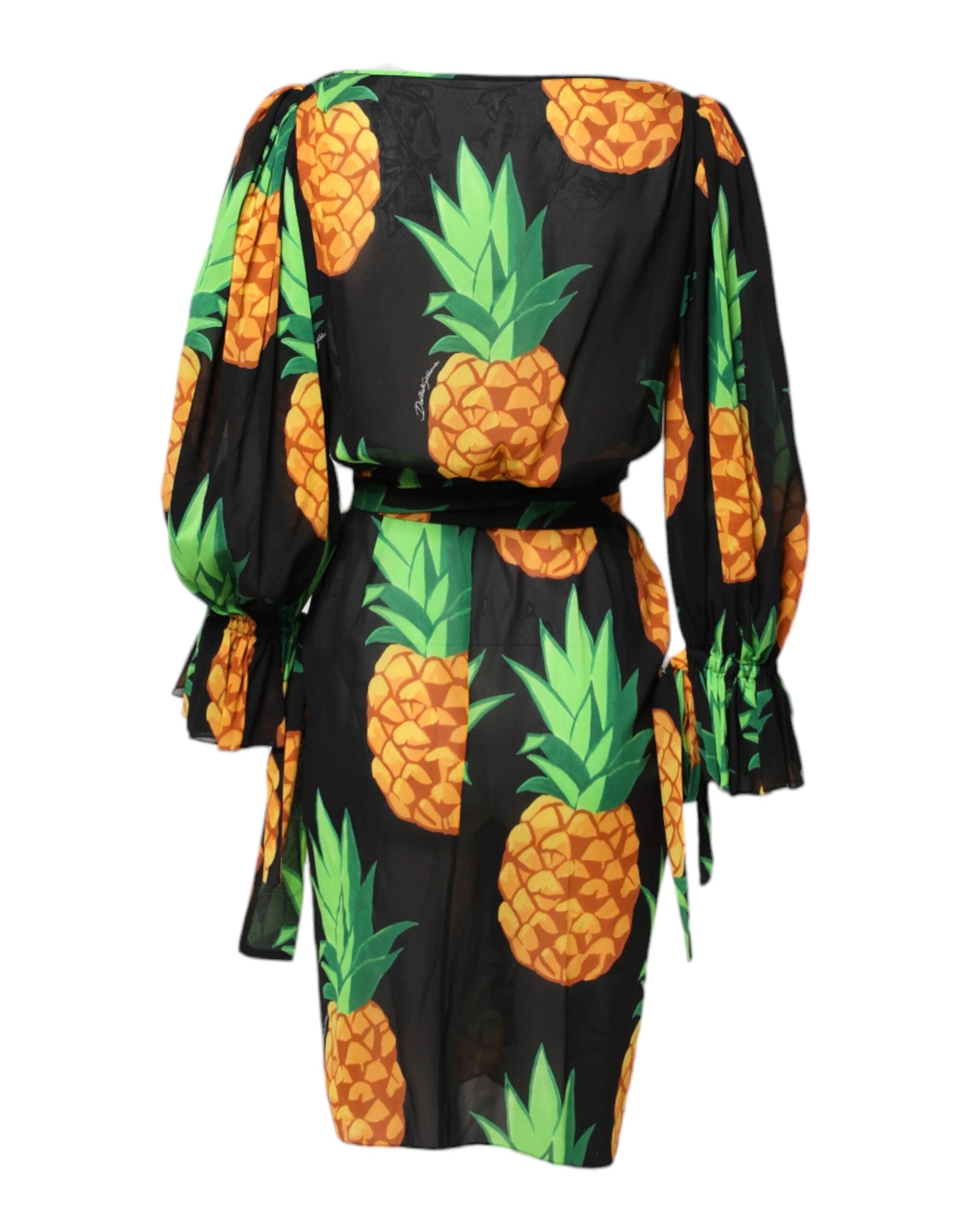 Dolce & Gabbana Black Pineapple Print Silk Wrap Mini Dress by Dolce & Gabbana