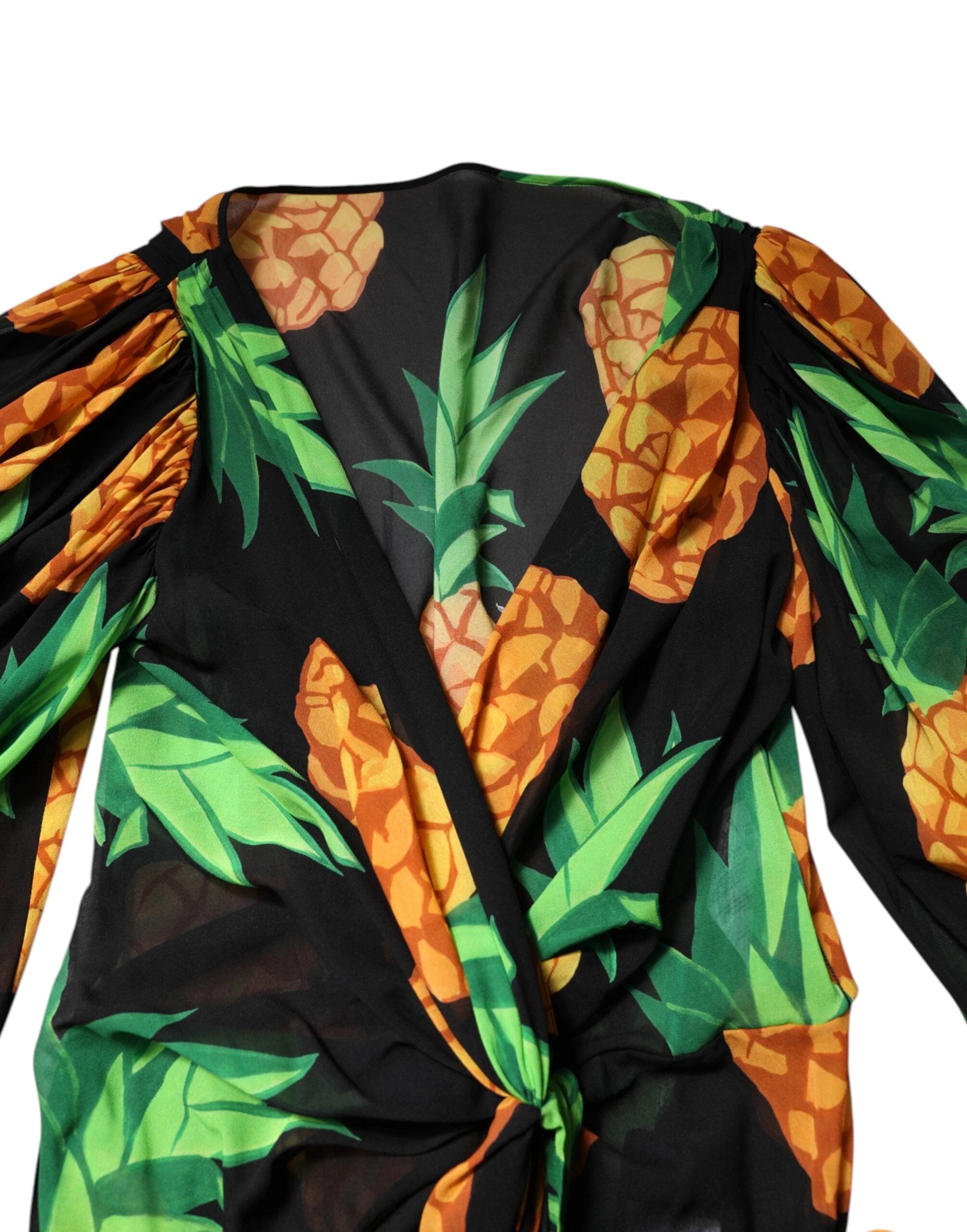 Dolce & Gabbana Black Pineapple Print Silk Wrap Mini Dress by Dolce & Gabbana