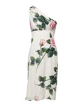 Dolce & Gabbana White Floral One Shoulder Sheath Midi Dress by Dolce & Gabbana