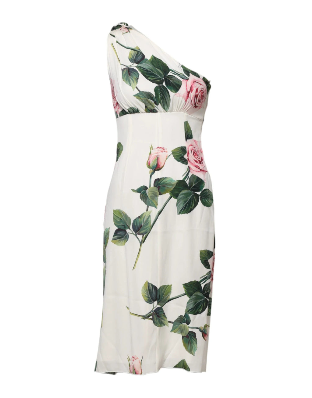 Dolce & Gabbana White Floral One Shoulder Sheath Midi Dress by Dolce & Gabbana