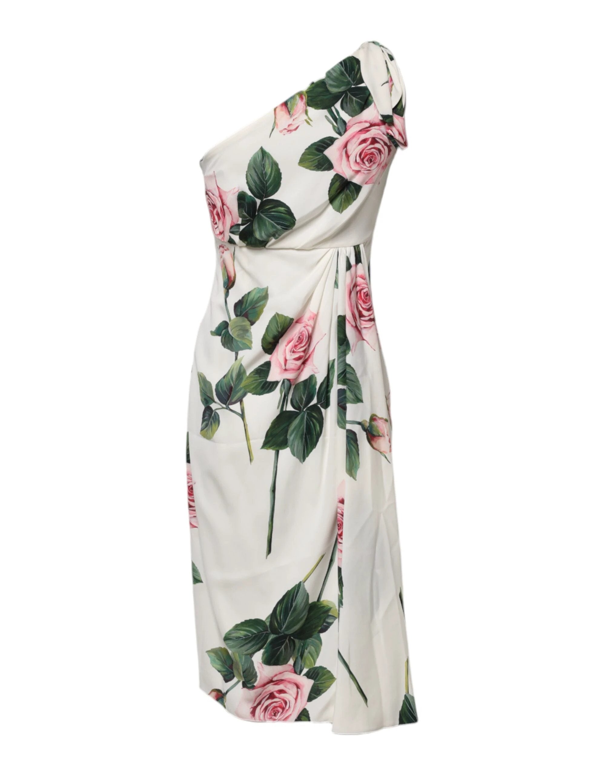 Dolce & Gabbana White Floral One Shoulder Sheath Midi Dress by Dolce & Gabbana