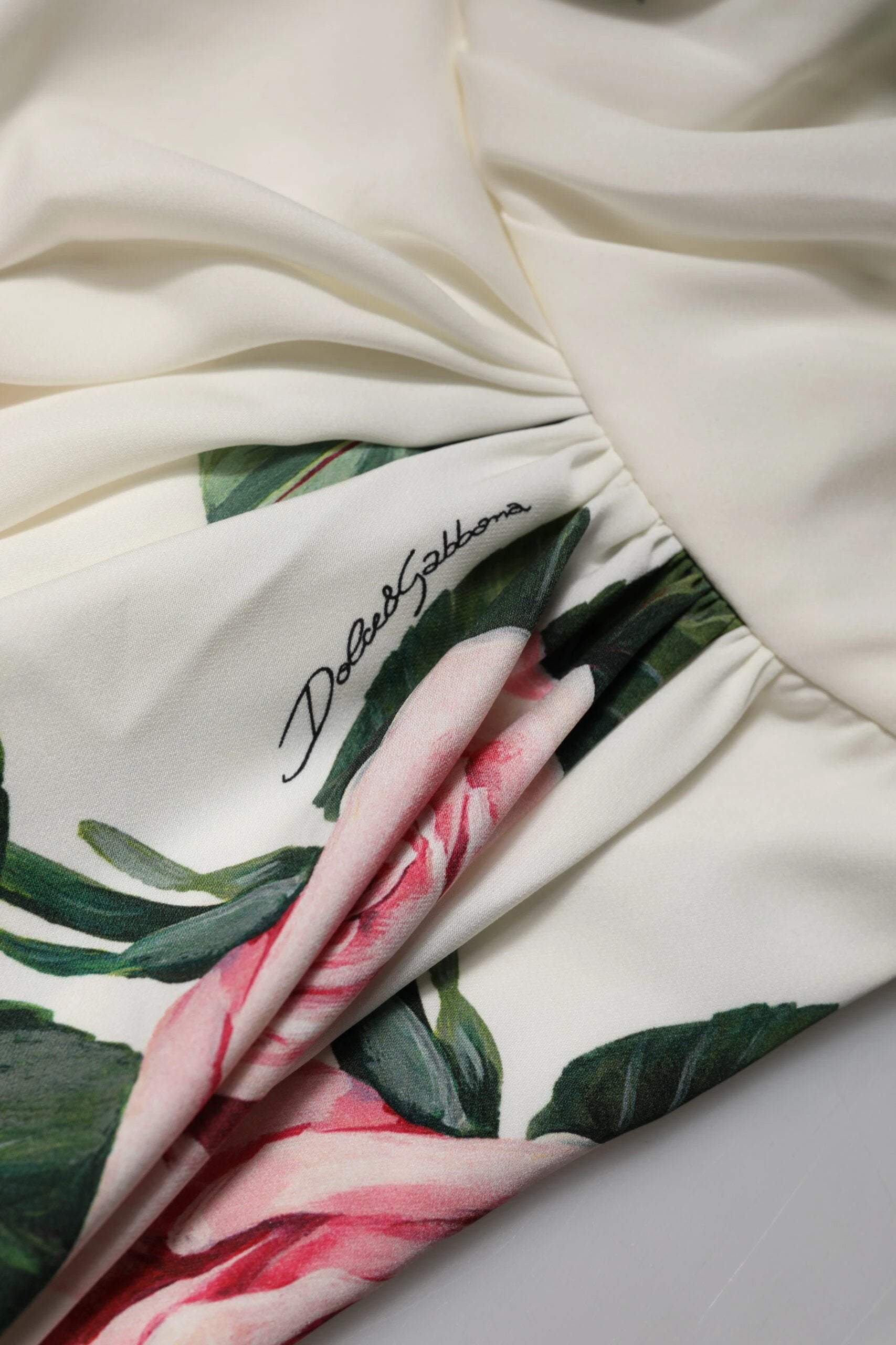Dolce & Gabbana White Floral One Shoulder Sheath Midi Dress by Dolce & Gabbana