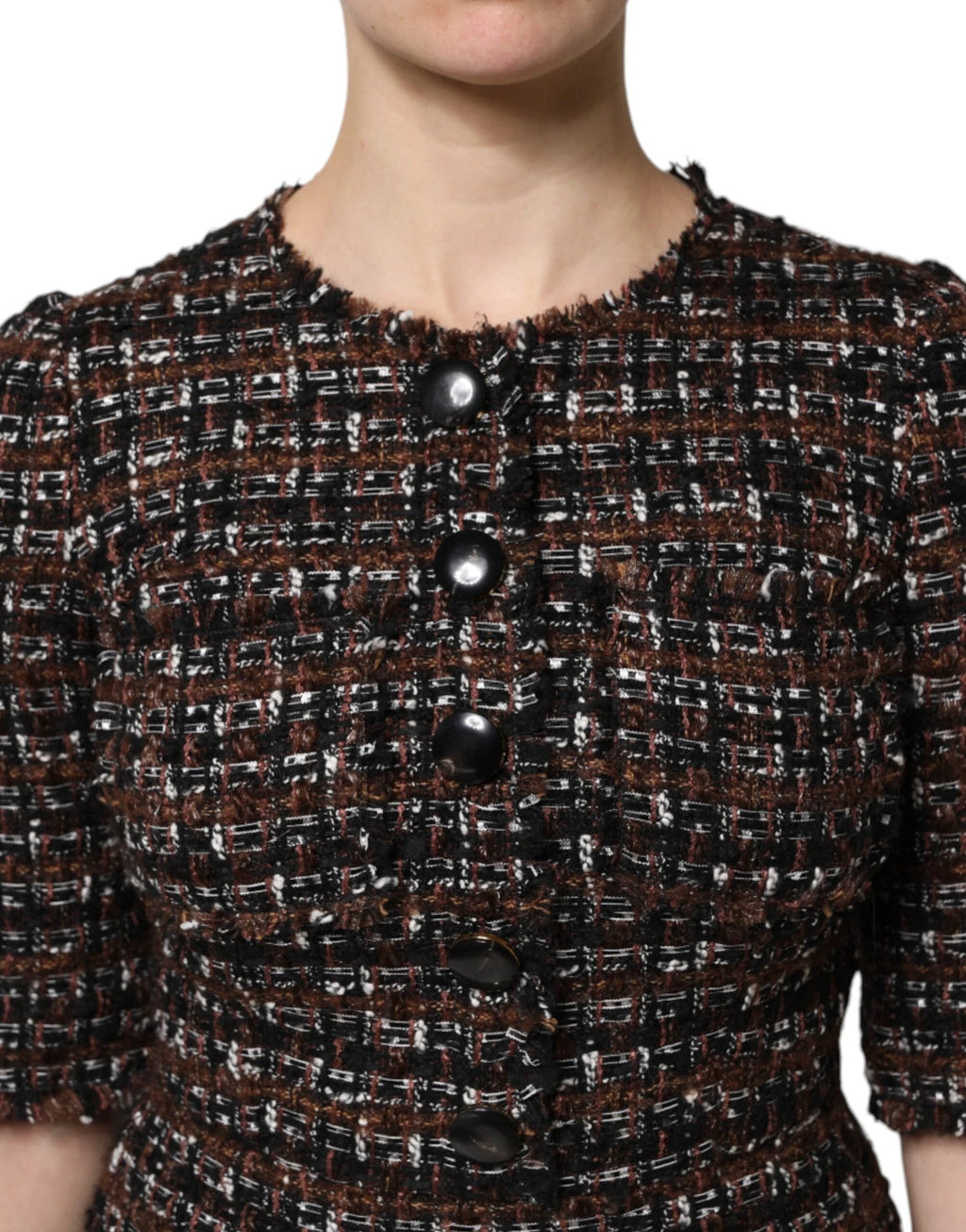Dolce & Gabbana Brown Tweed Short Sleeves A-line Mini Dress by Dolce & Gabbana