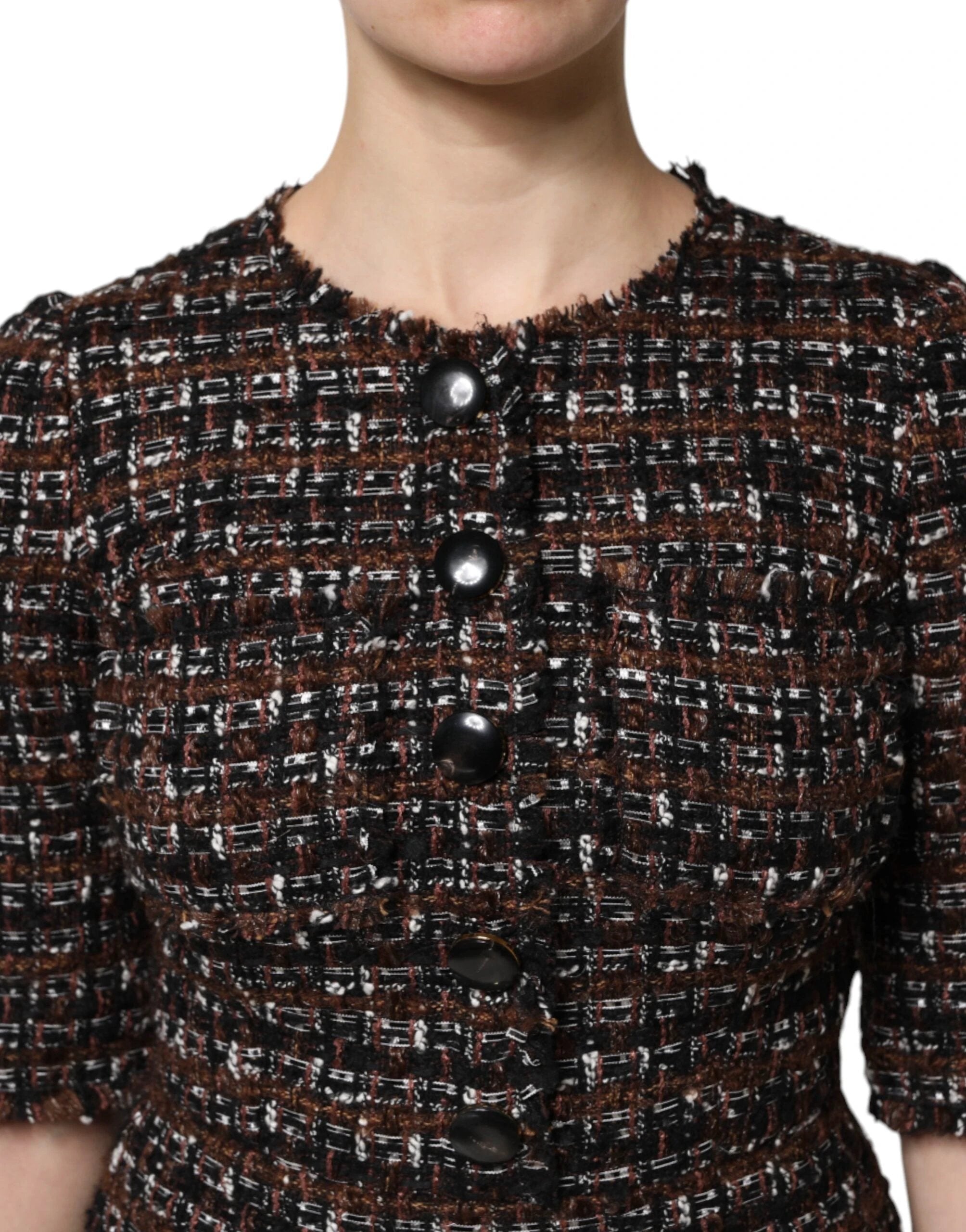 Dolce & Gabbana Brown Tweed Short Sleeves A-line Mini Dress by Dolce & Gabbana