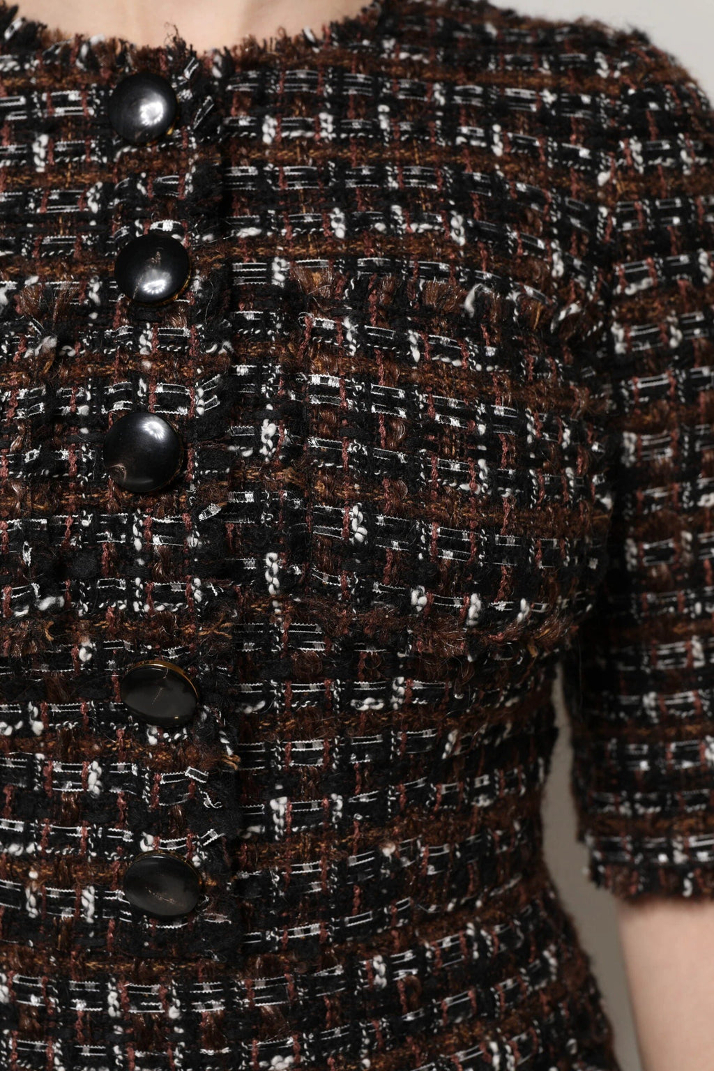 Dolce & Gabbana Brown Tweed Short Sleeves A-line Mini Dress by Dolce & Gabbana