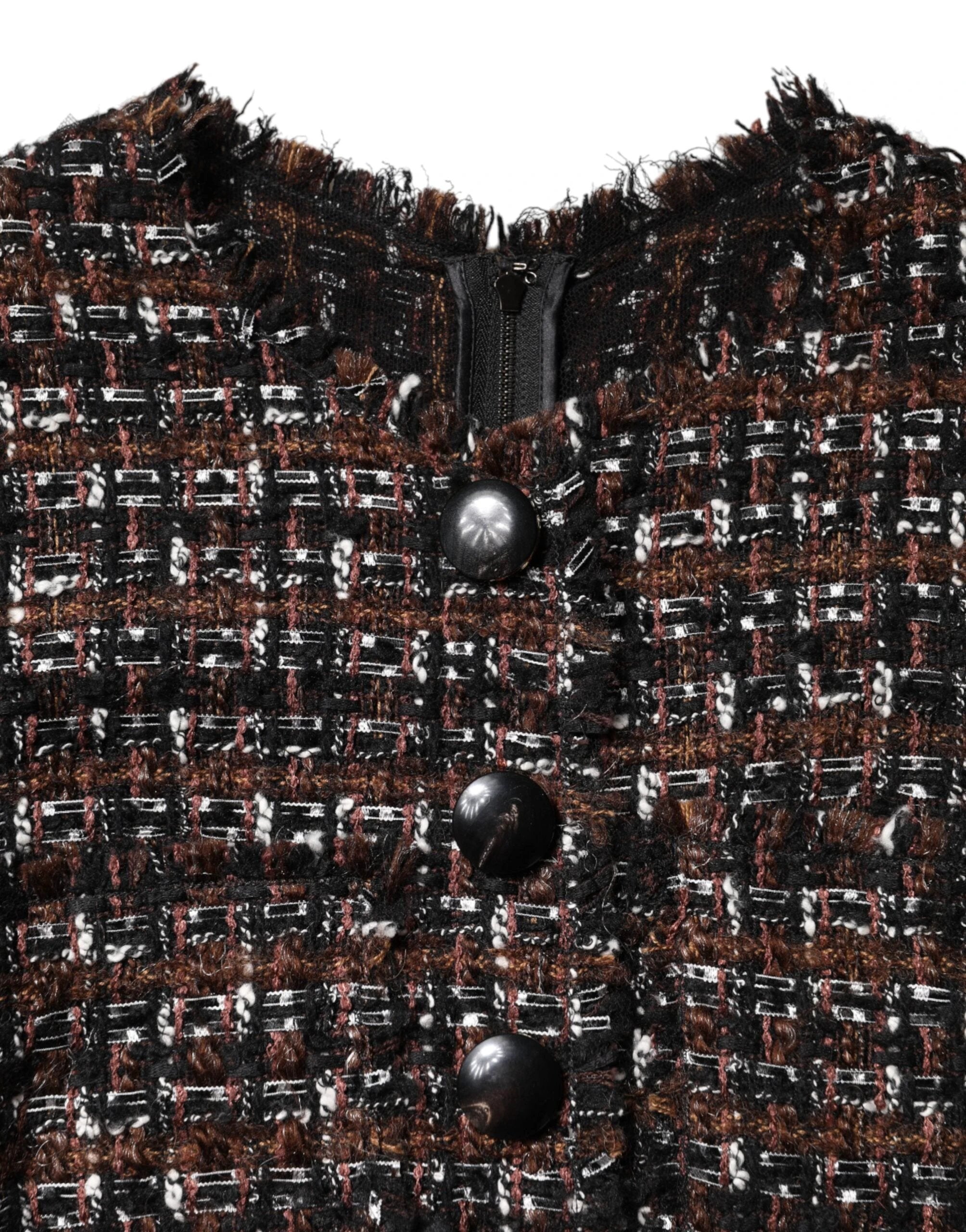 Dolce & Gabbana Brown Tweed Short Sleeves A-line Mini Dress by Dolce & Gabbana