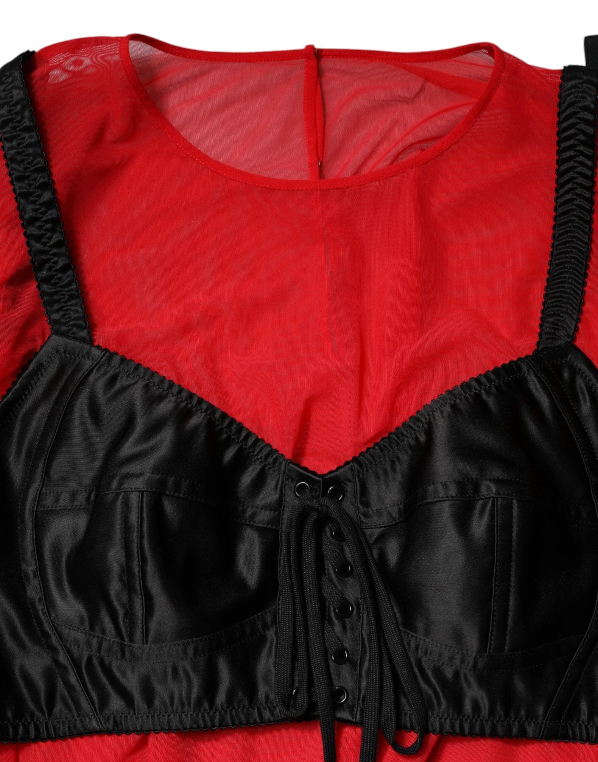 Dolce & Gabbana Red Black Bustier Detailing Long Sleeves Top by Dolce & Gabbana