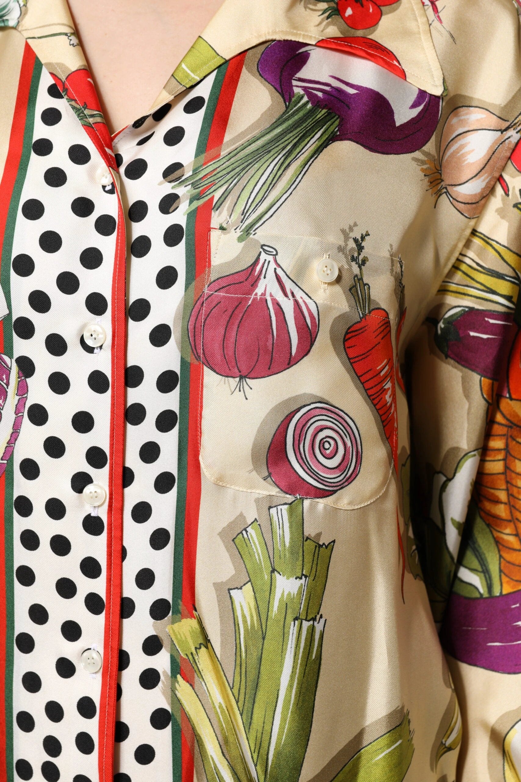 Dolce & Gabbana Multicolor Vegetables Silk Long Sleeves Top by Dolce & Gabbana