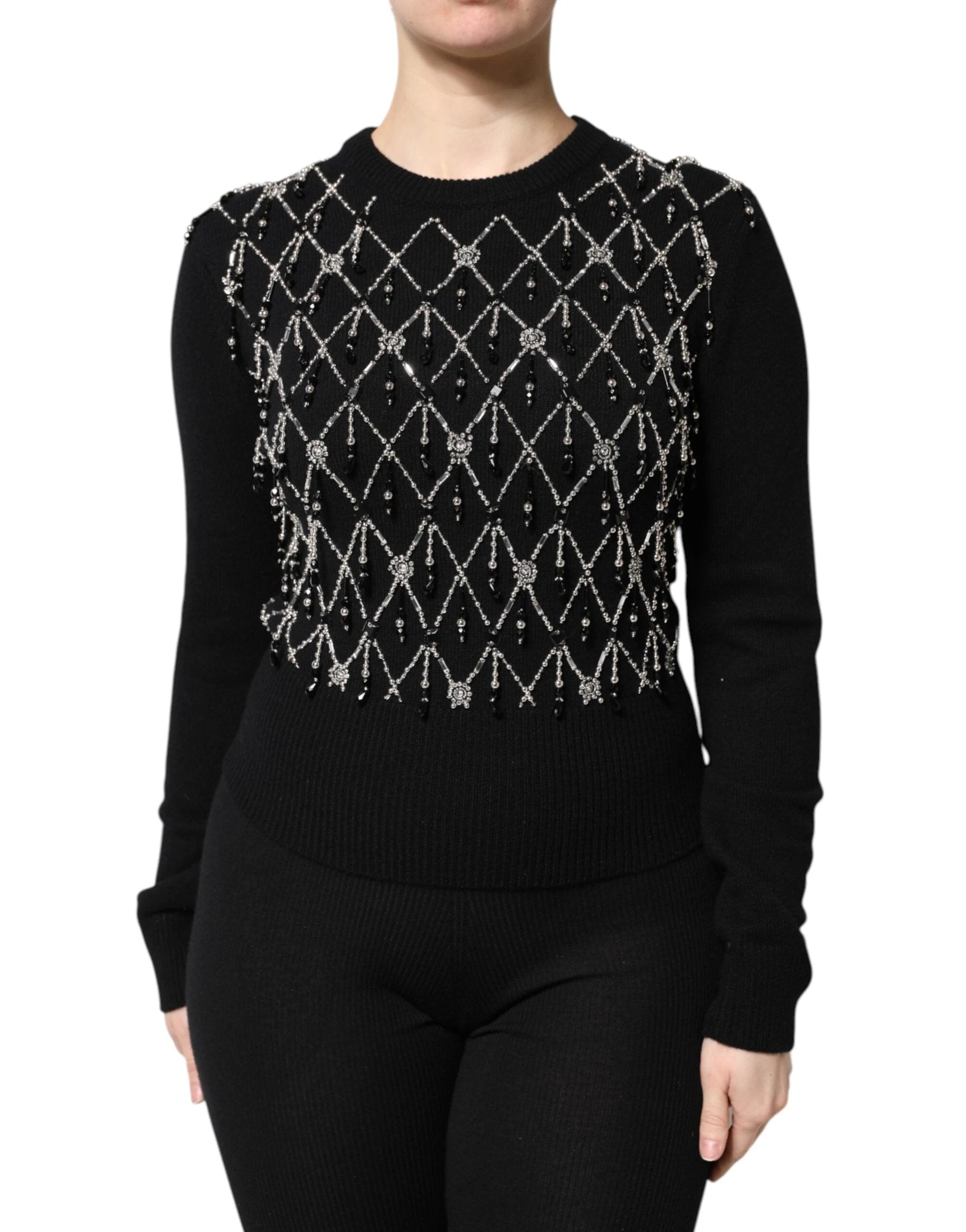 Dolce & Gabbana Black Cashmere Embellished Long Sleeves Top by Dolce & Gabbana