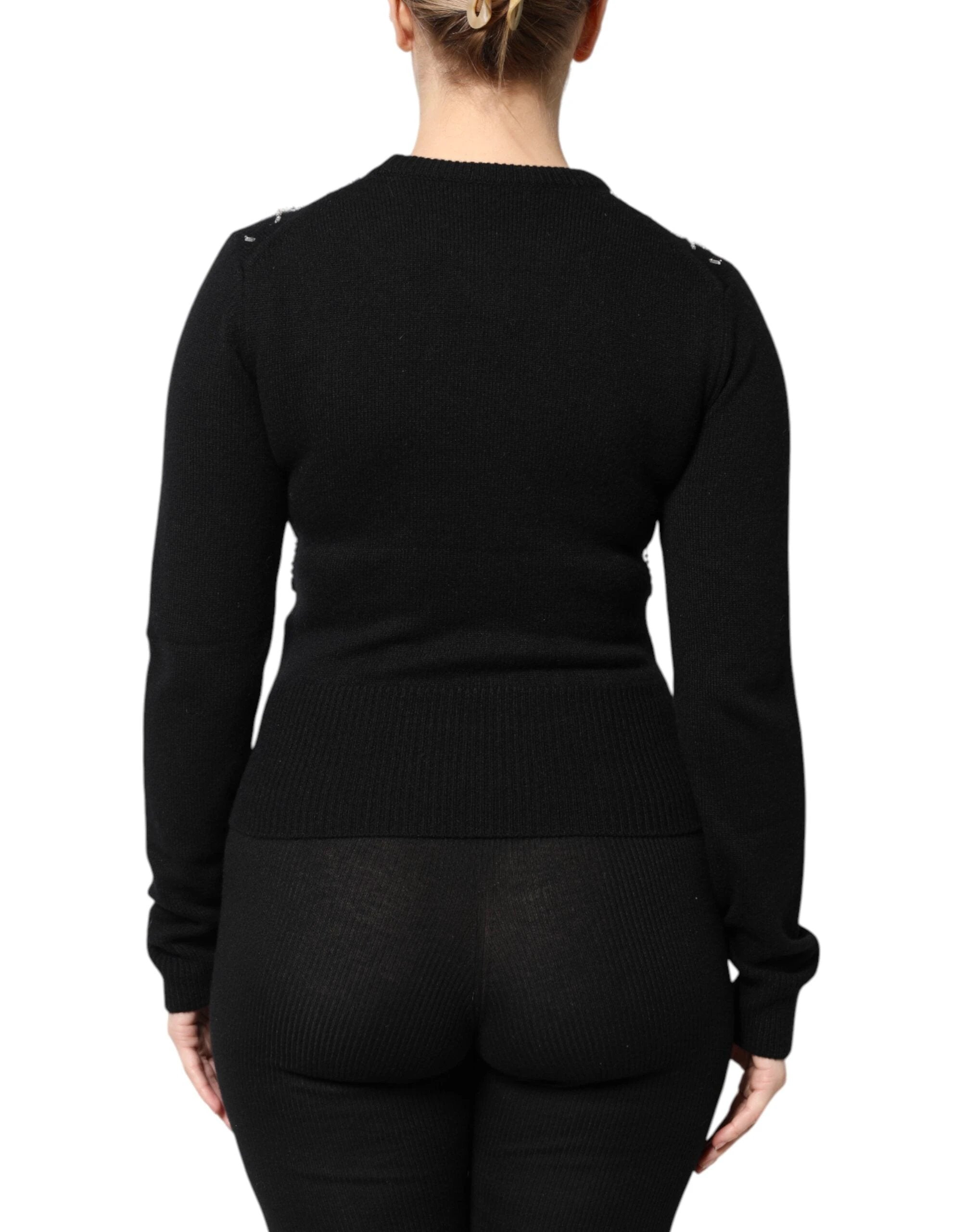 Dolce & Gabbana Black Cashmere Embellished Long Sleeves Top by Dolce & Gabbana
