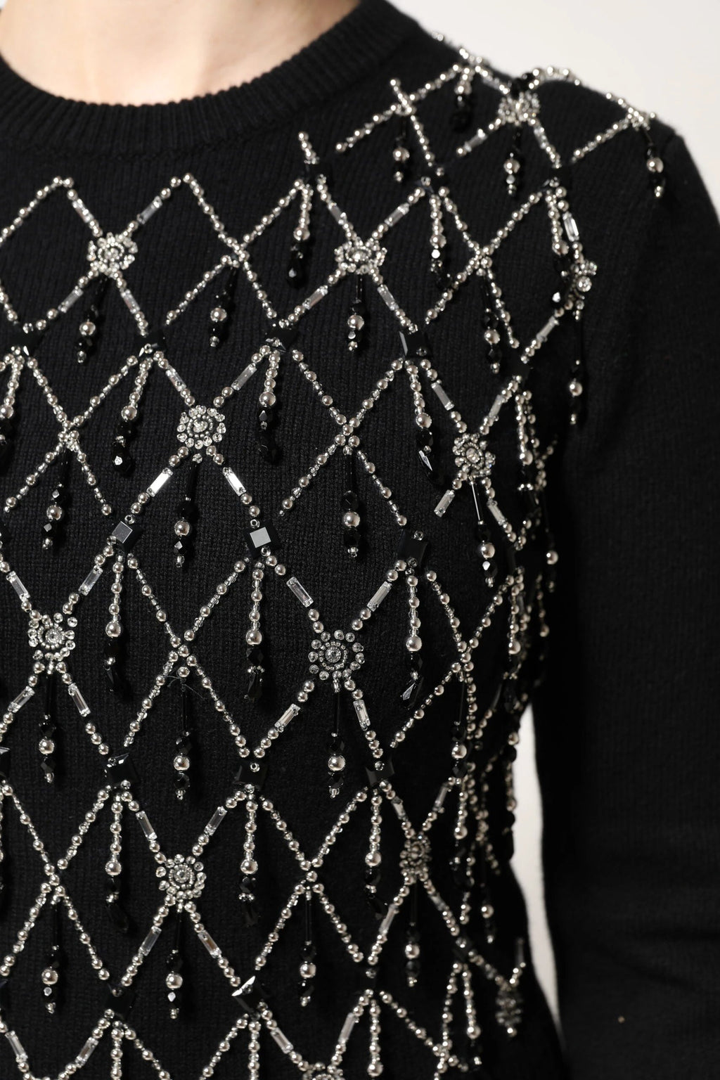 Dolce & Gabbana Black Cashmere Embellished Long Sleeves Top by Dolce & Gabbana