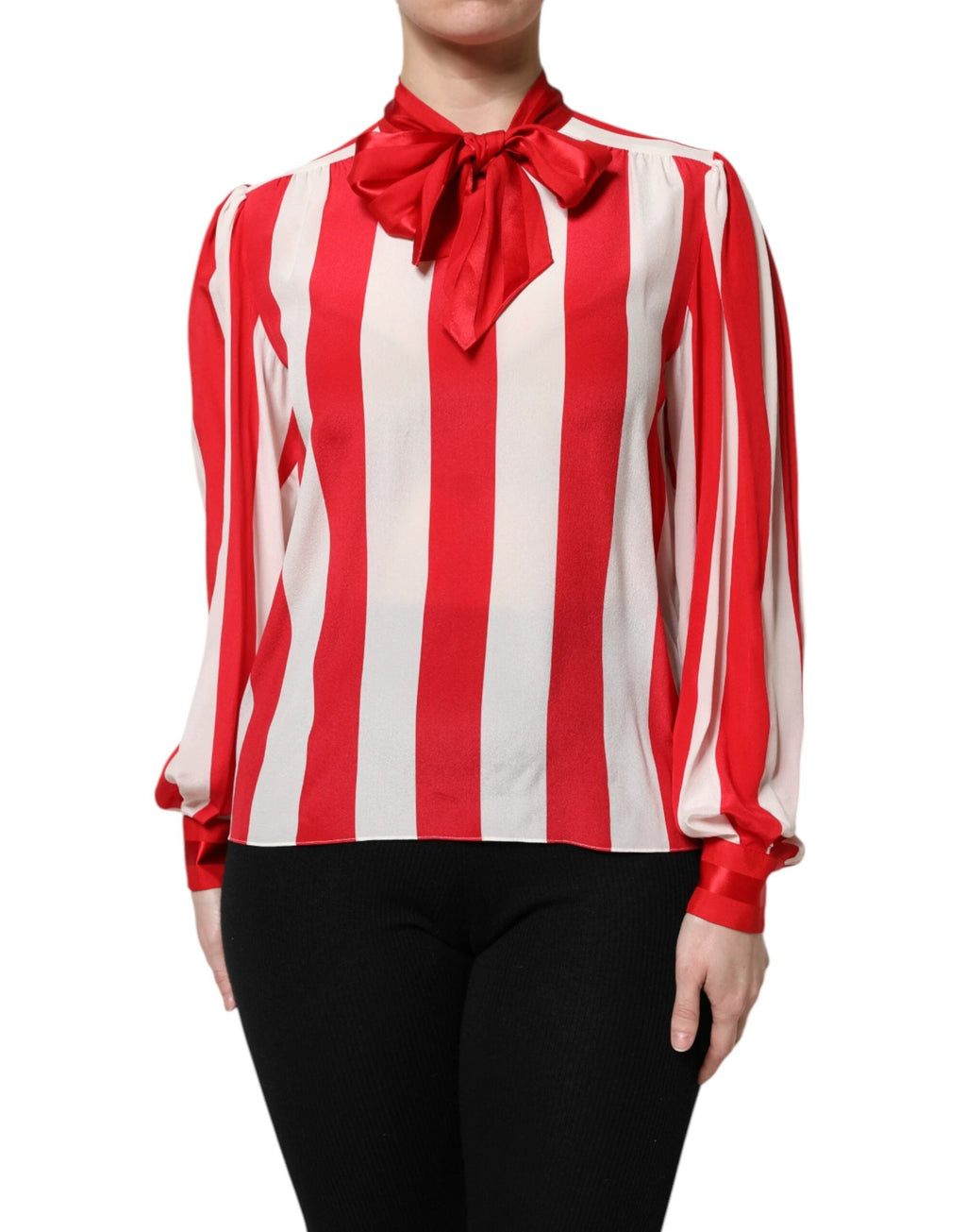 Dolce & Gabbana Red White Stripes Ascot Collar Blouse Top by Dolce & Gabbana