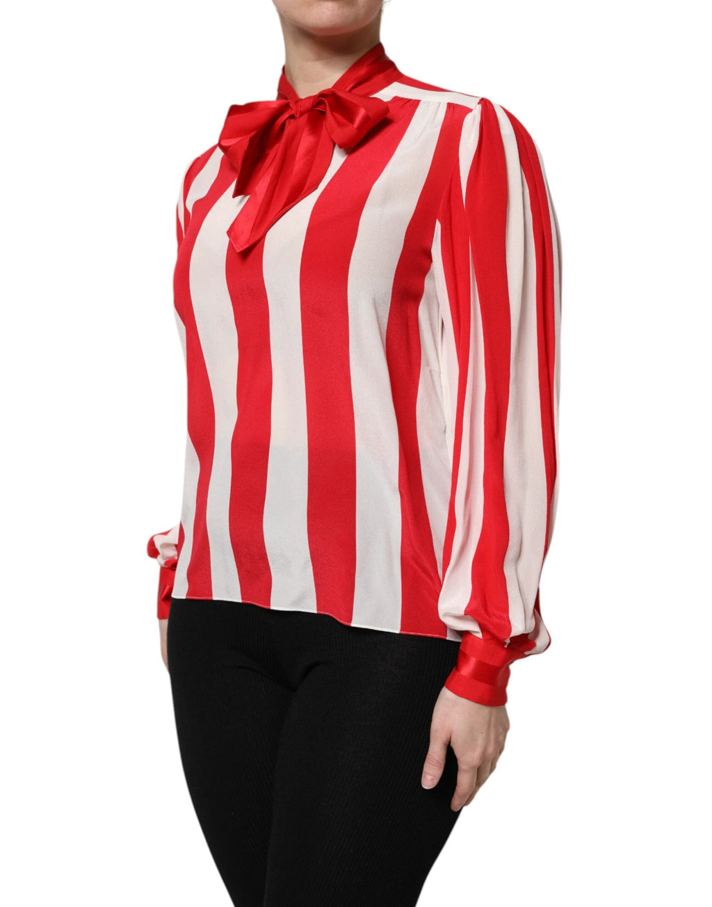 Dolce & Gabbana Red White Stripes Ascot Collar Blouse Top by Dolce & Gabbana