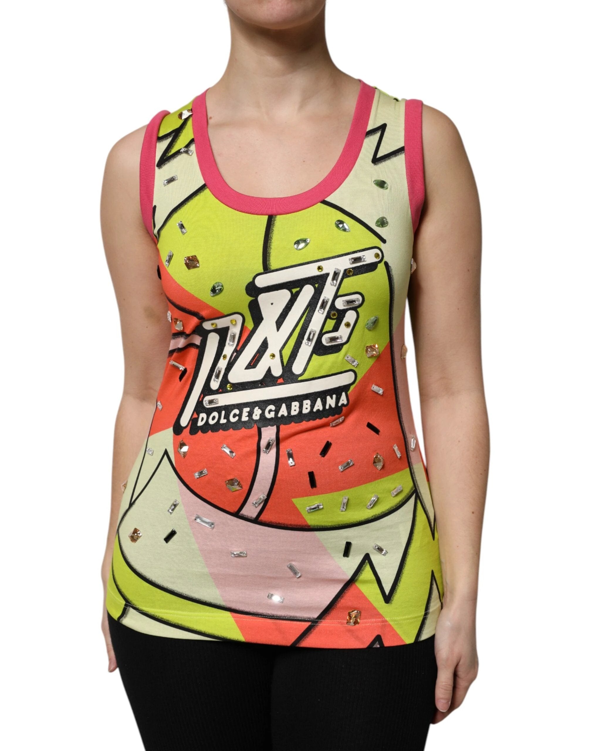 Dolce & Gabbana Multicolor Printed Crystal Embellishment Top by Dolce & Gabbana