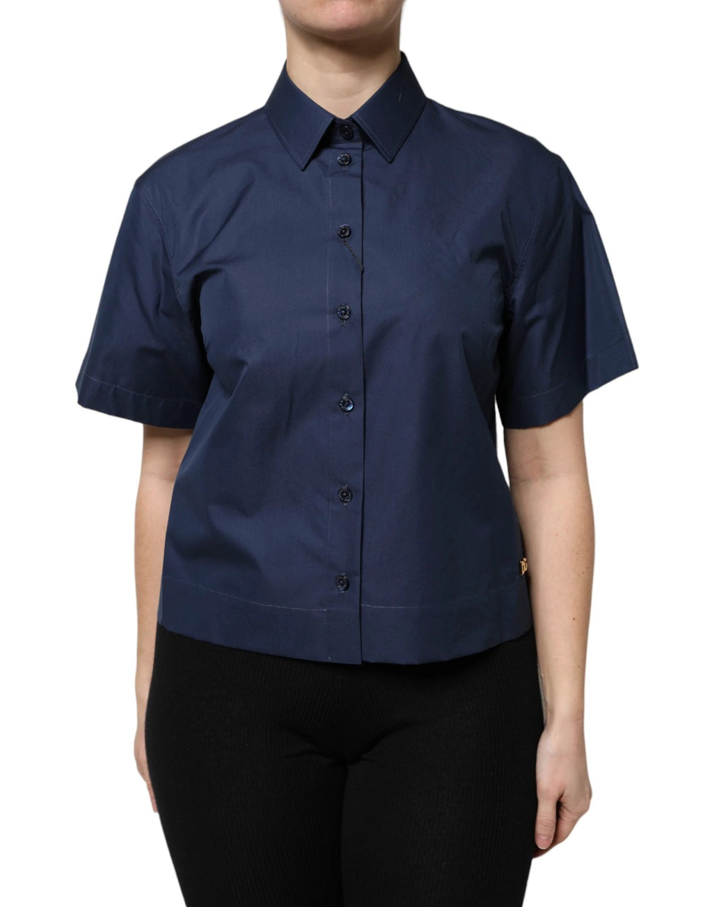 Dolce & Gabbana Blue Cotton Short Sleeves Button Down Top by Dolce & Gabbana